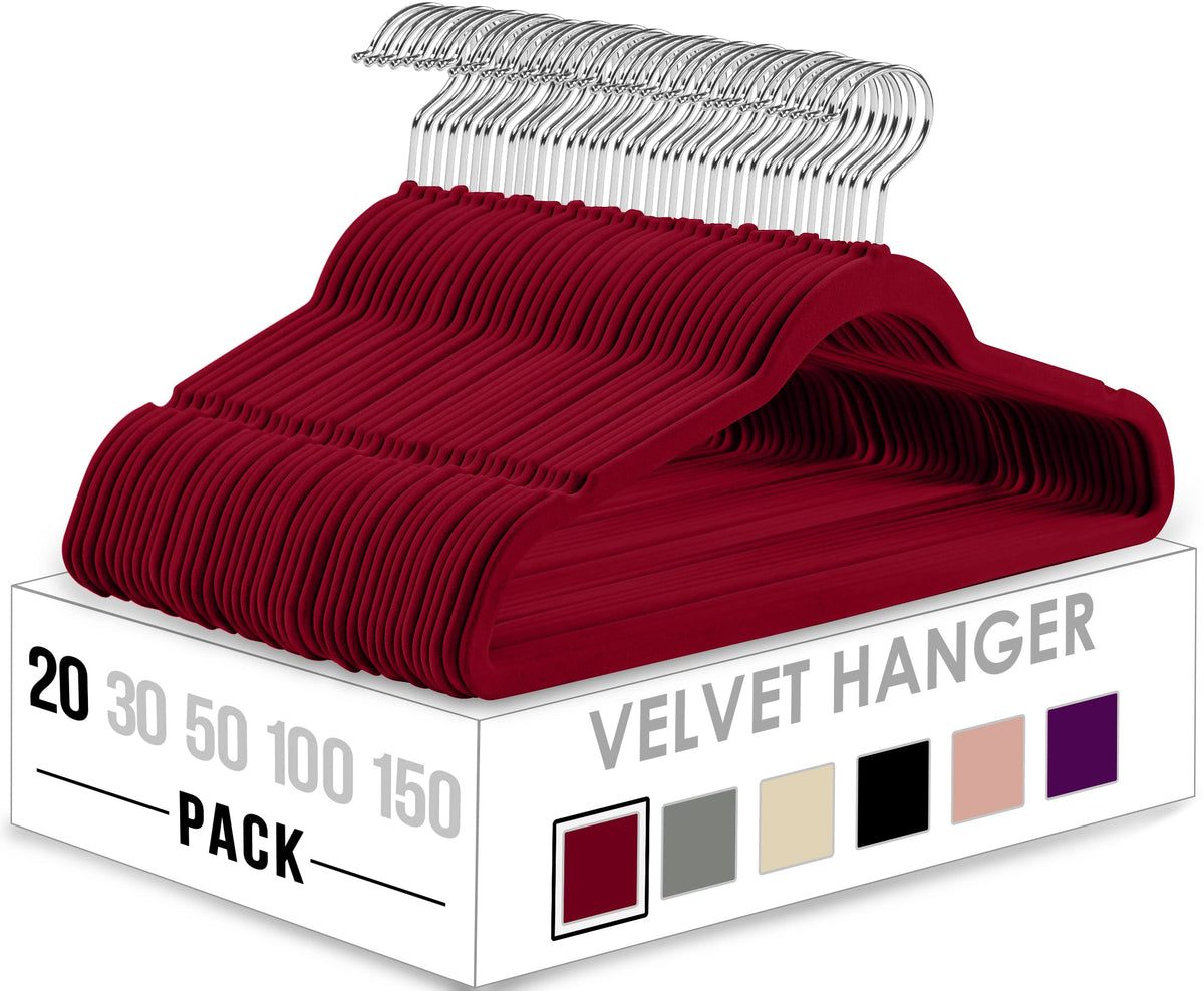 Utopia Home Velvet Hangers 20 Pack - Non-Slip Clothes Hangers - Burgundy Hangers - Suit Hangers With 360 Degree Rotatable Hook -