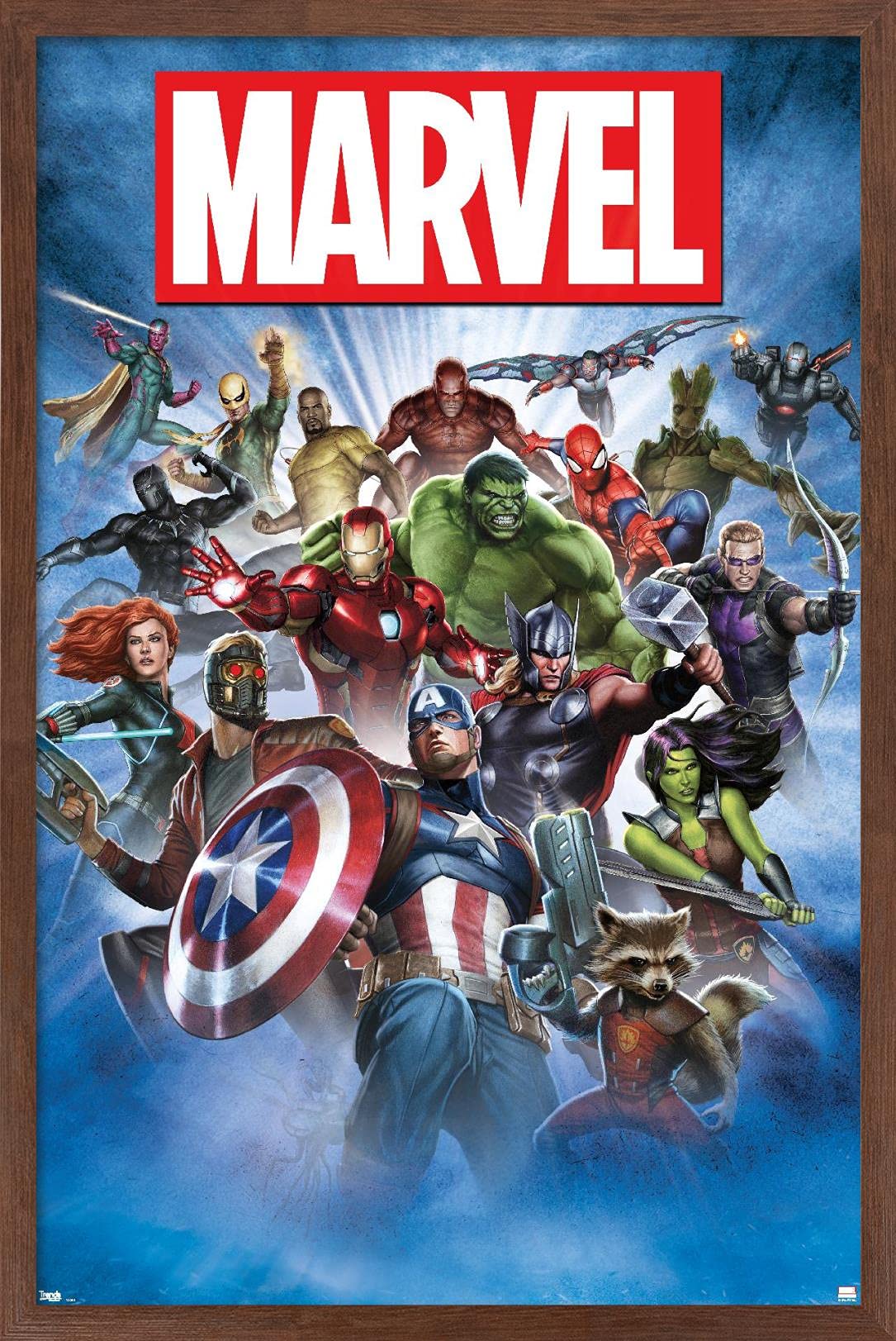Trends International Marvel Comics - Group Shot Wall Poster, 14.725'' X 22.375'', Mahogany Framed Version