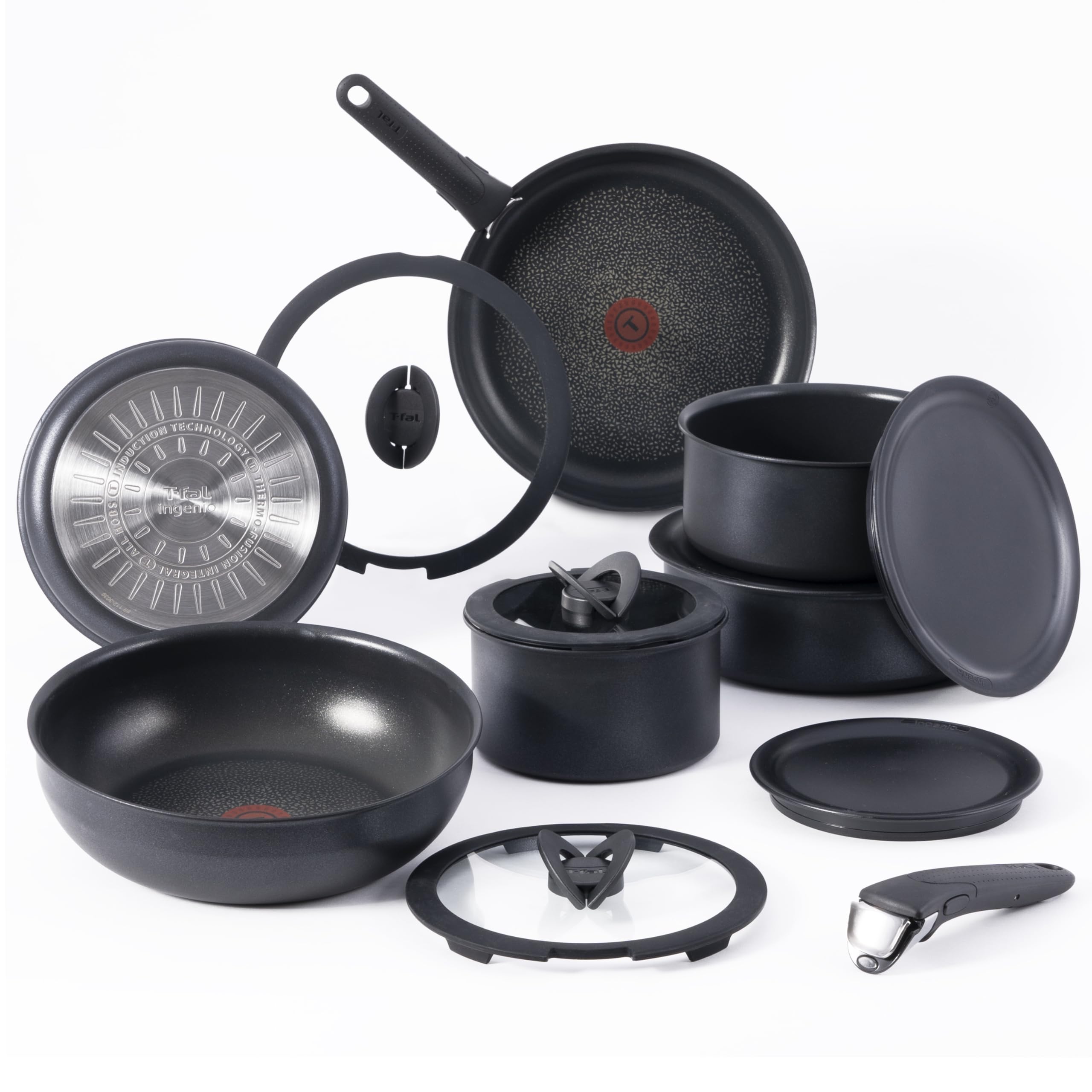 T-fal Ingenio Expertise Non Stick Cookware Set 14 Piece, Induction Oven Broiler Safe 500F, Detachable/Removable Handle, Kitchen,