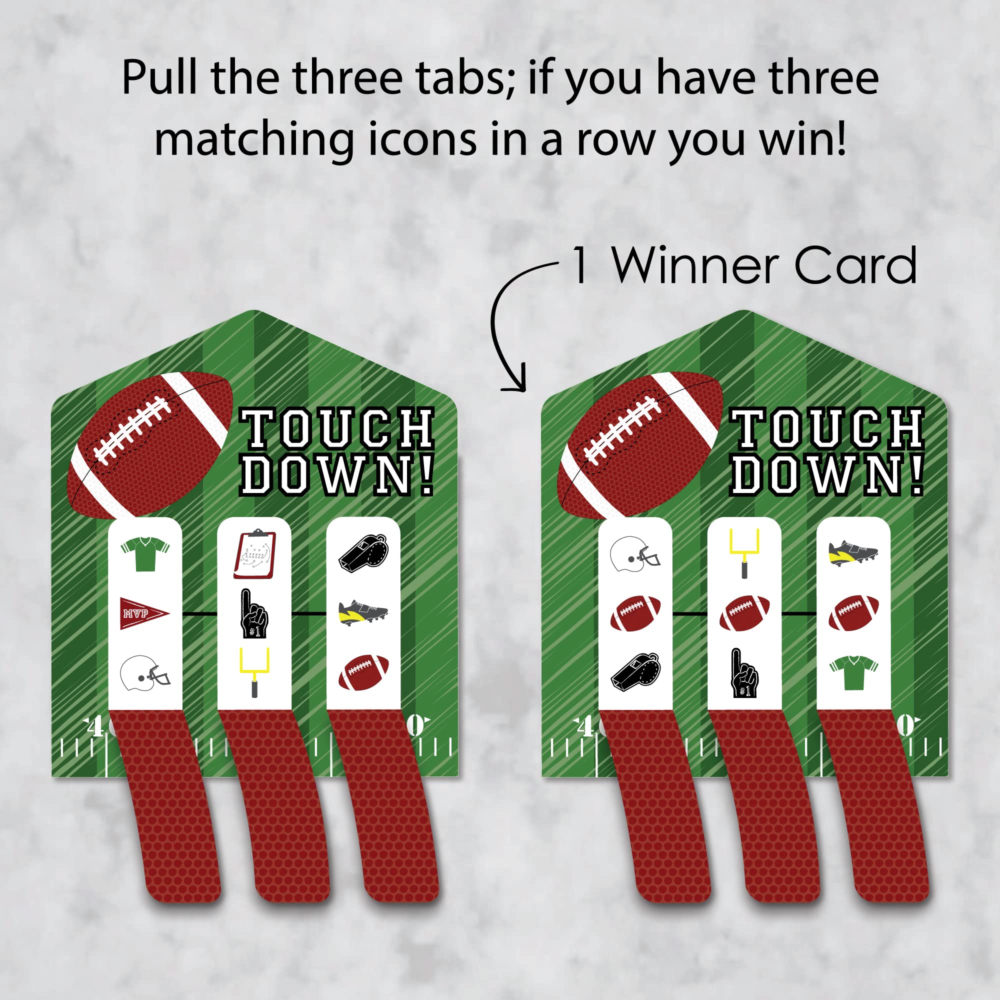Big Dot Of Happiness End Zone - Football - Baby Shower Or Birthday Party Game Pickle Cards - Pull Tabs 3-In-A-Row - Set Of 12