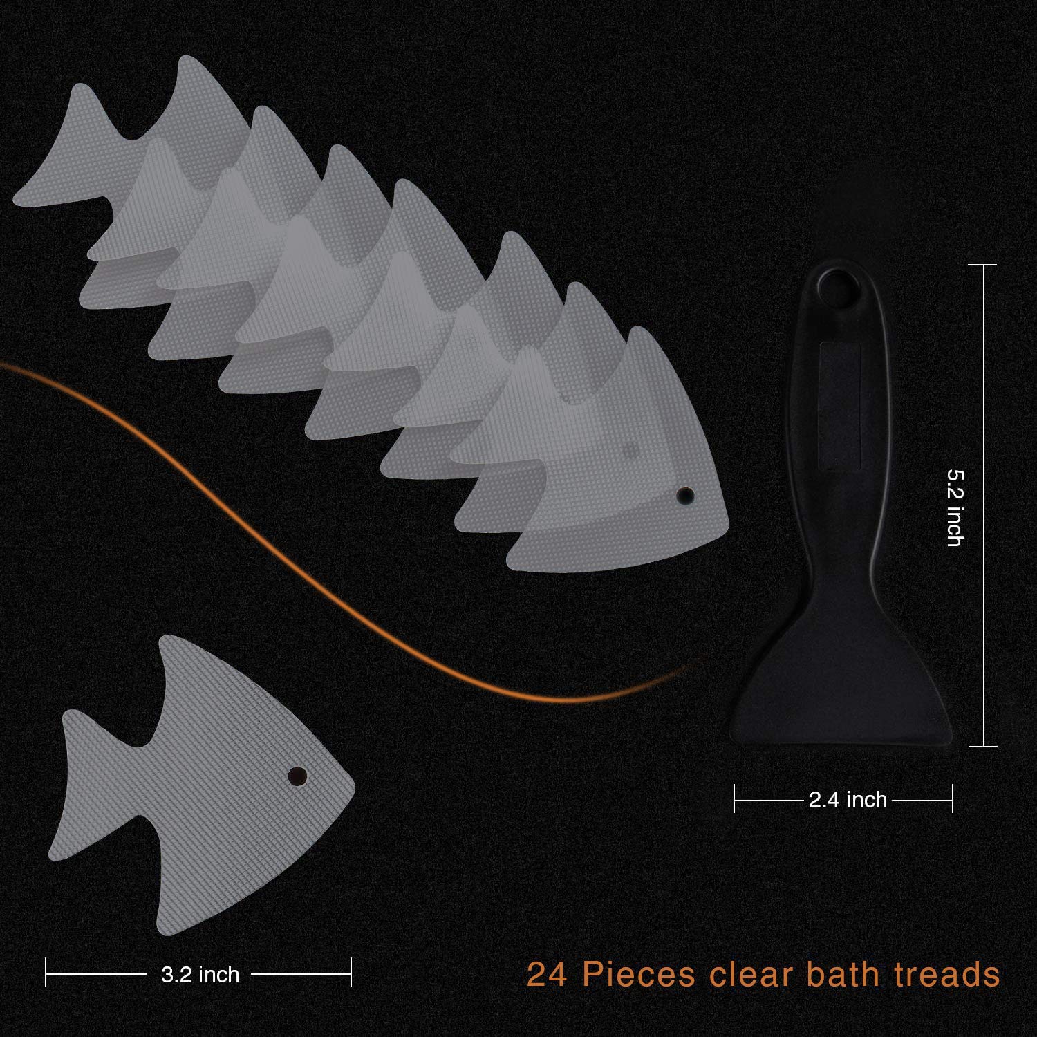 Secopad Bathtub Stickers Non-Slip  24 PCS Safety Shower Treads Adhesive Appliques with Premium Scraper (Gray)