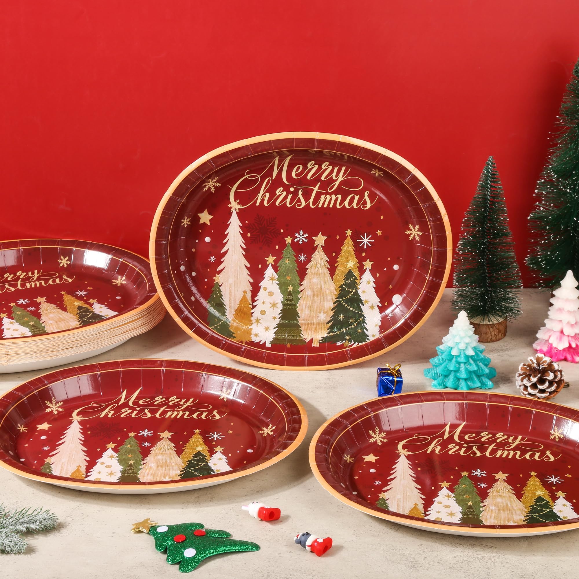 Purhapfre Christmas Paper Plates, Heavy Duty Oval Dinnerware, Large 10x12 Inch, Christmas Tree Design, 50 Pcs, Model Purhapfre0SD04