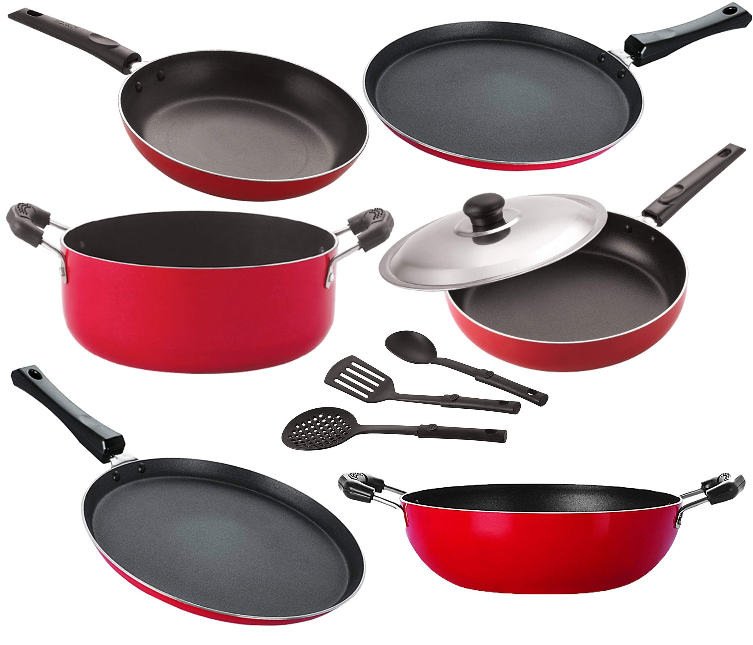 Nirlon Dishwsher Safe Non Stick Gift Cookware Set Of 9 Pieces |26_Ft12_Kd14_Tp_Ft10_Cass20_Fp12_3Spn