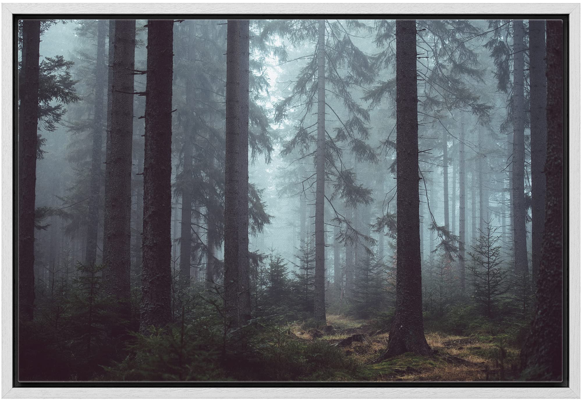 Wall26 Framed Canvas Print Wall Art Pine Tree Forest In The Mist Nature Wilderness Photography Modern Art Rustic Scenic Colorful