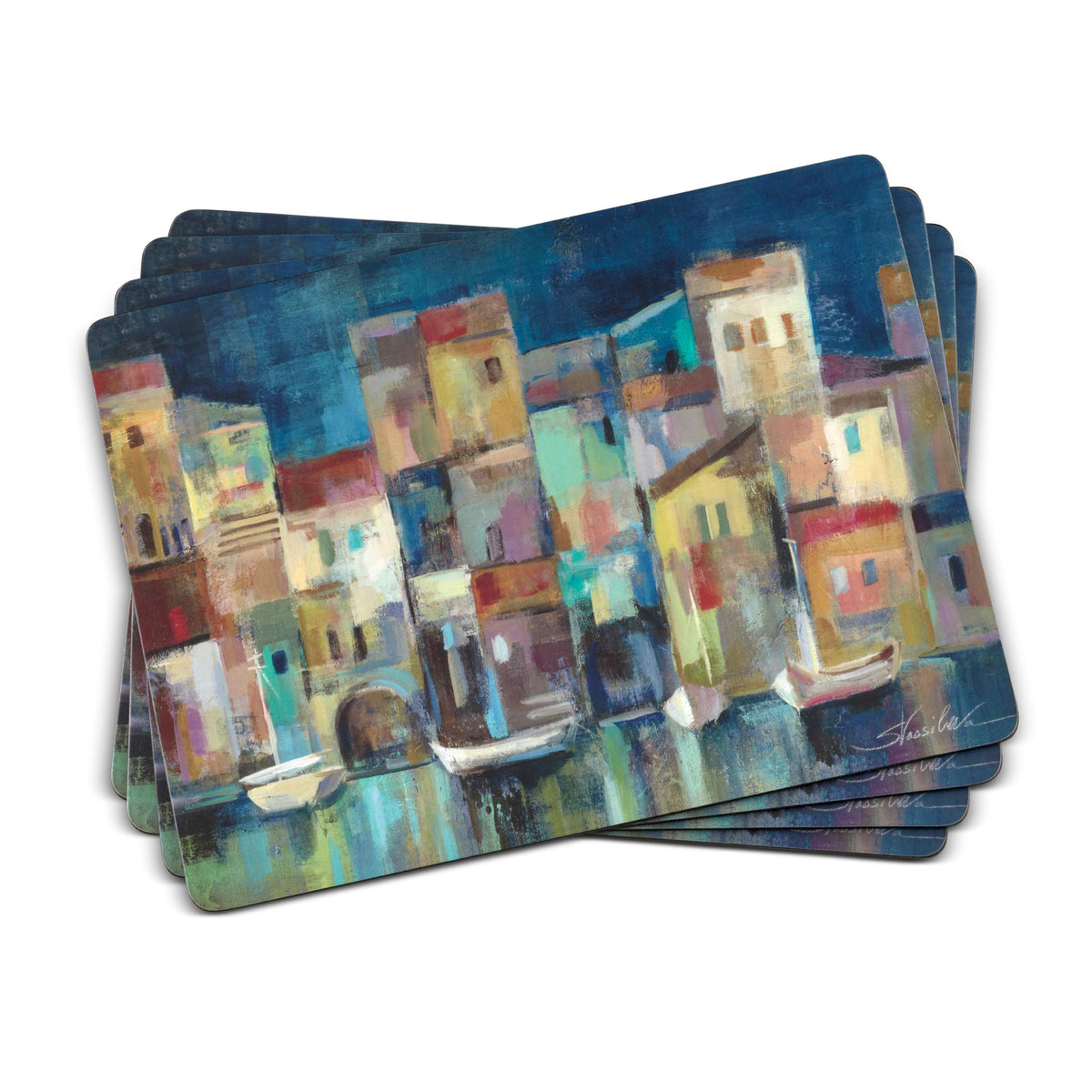 Pimpernel Evening Port Collection Placemats | Set Of 4 | Heat Resistant Mats | Cork-Backed Board | Hard Placemat Set For Dining