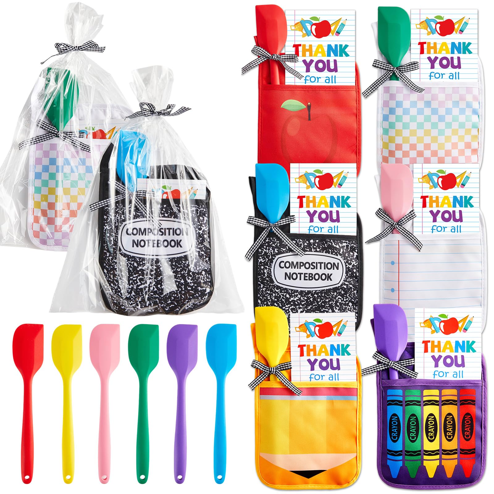 25 Pcs Teacher Appreciation Gifts Teacher Pot Holder Silicone Spatula Greeting Card Packaging Heat Resistant Microwave Oven Mitt