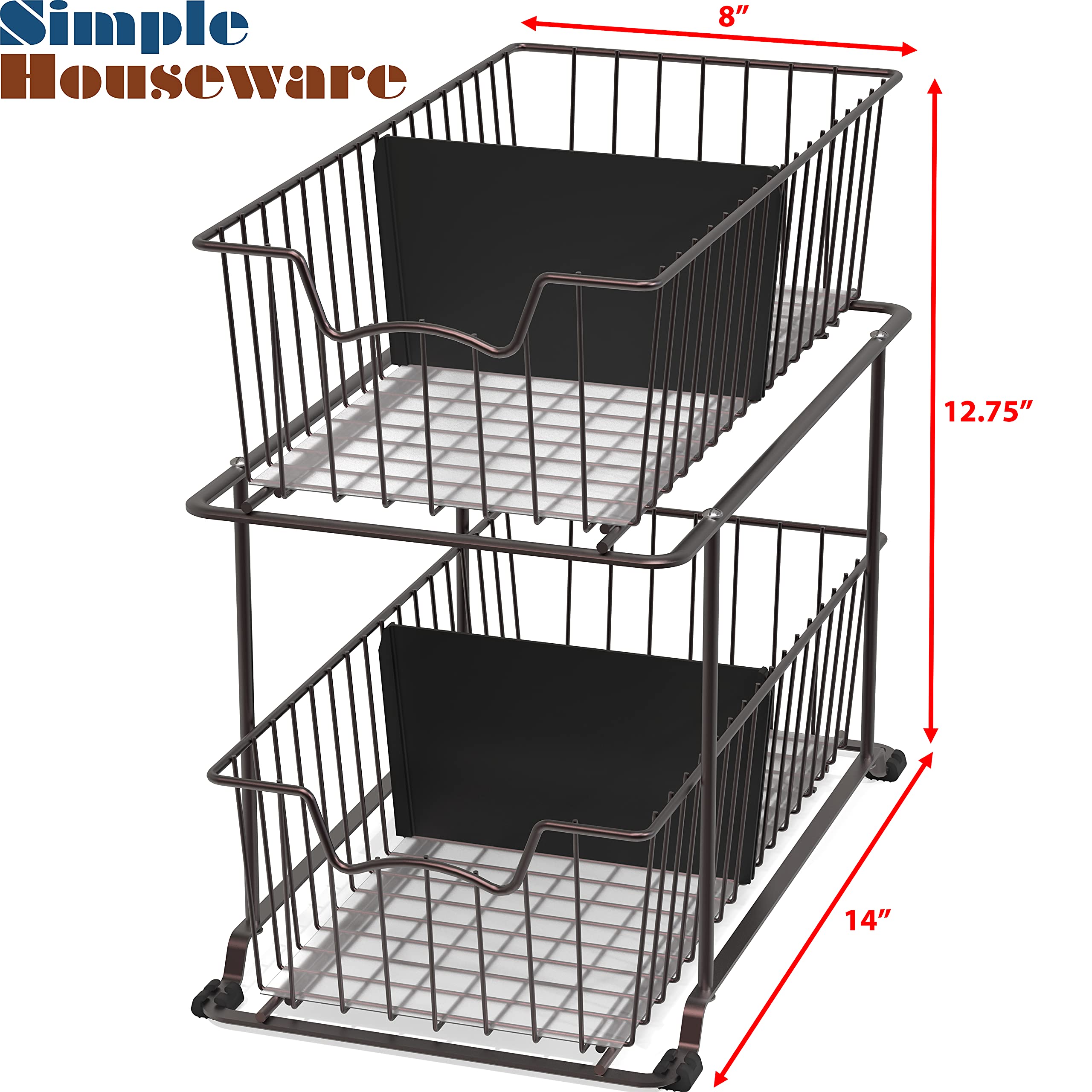 Simplehouseware 2 Tier Cabinet Wire Basket Drawer Organizer, Brown