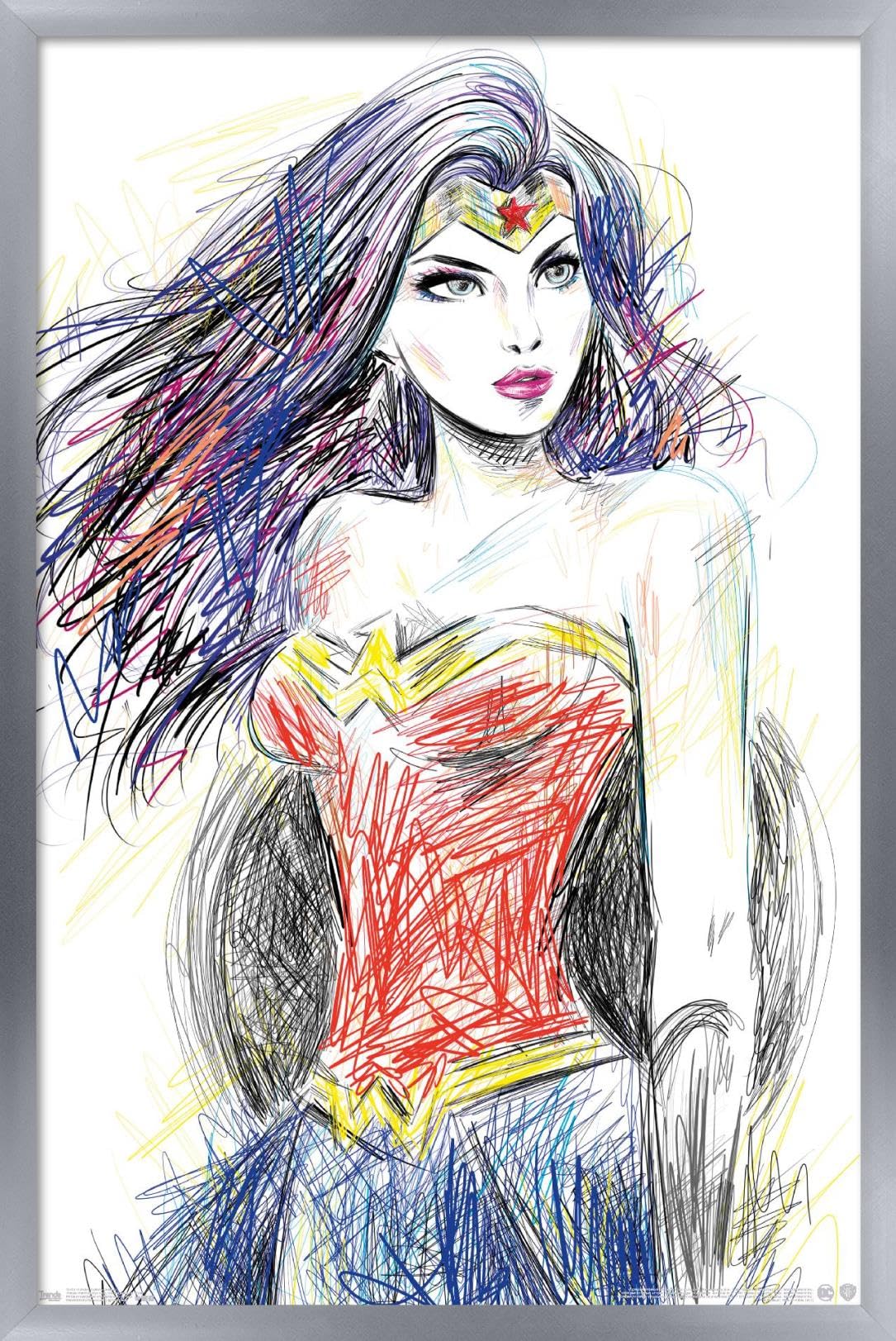 Trends International Dc Comics - Wonder Woman - Sketch Wall Poster, 22.375'' X 34'', Silver Framed Version