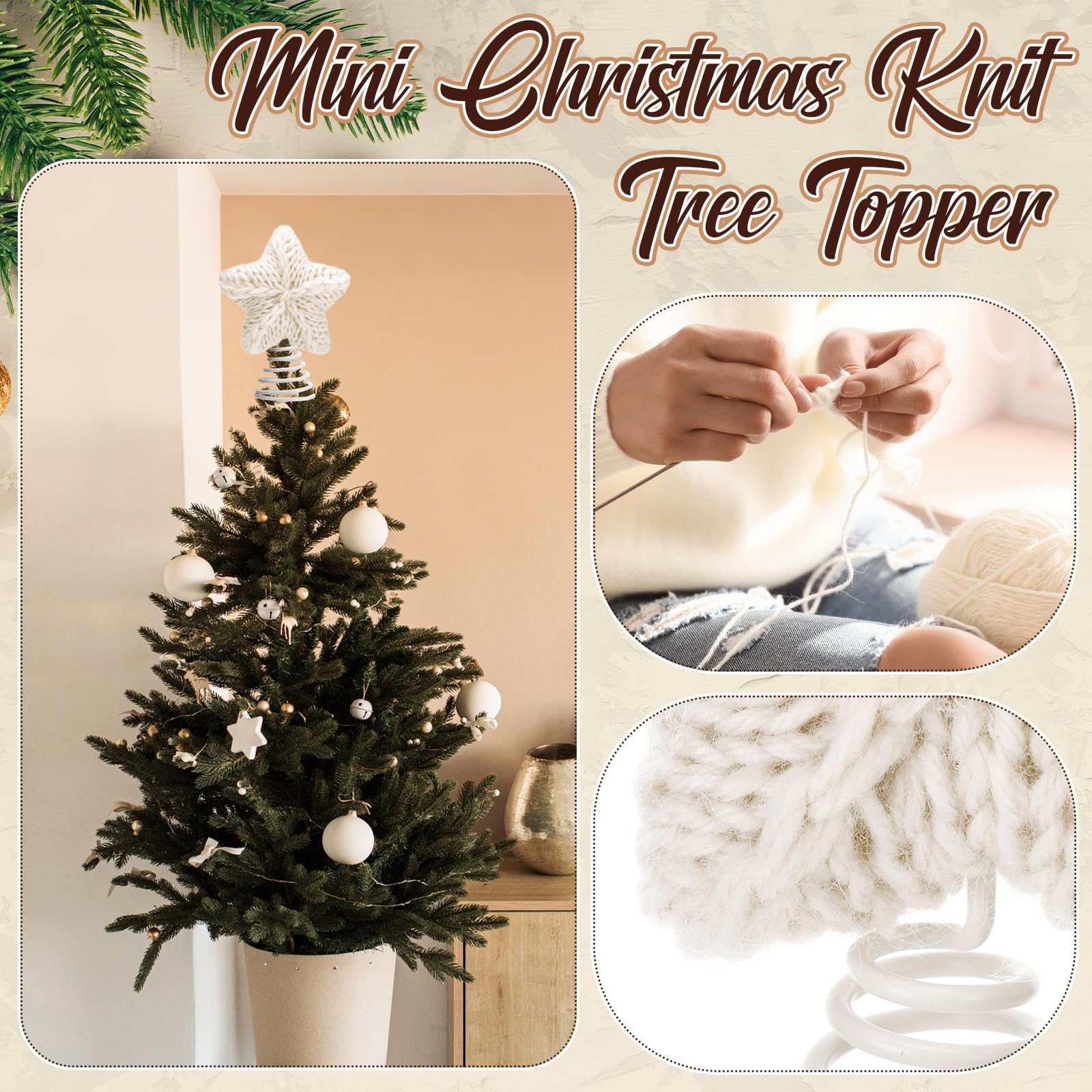 Gejoy Mini Christmas Knitted Star Tree Topper Rustic Natural Knitting Star 6 Inch Miniature Tree Topper for Christmas Home Decor