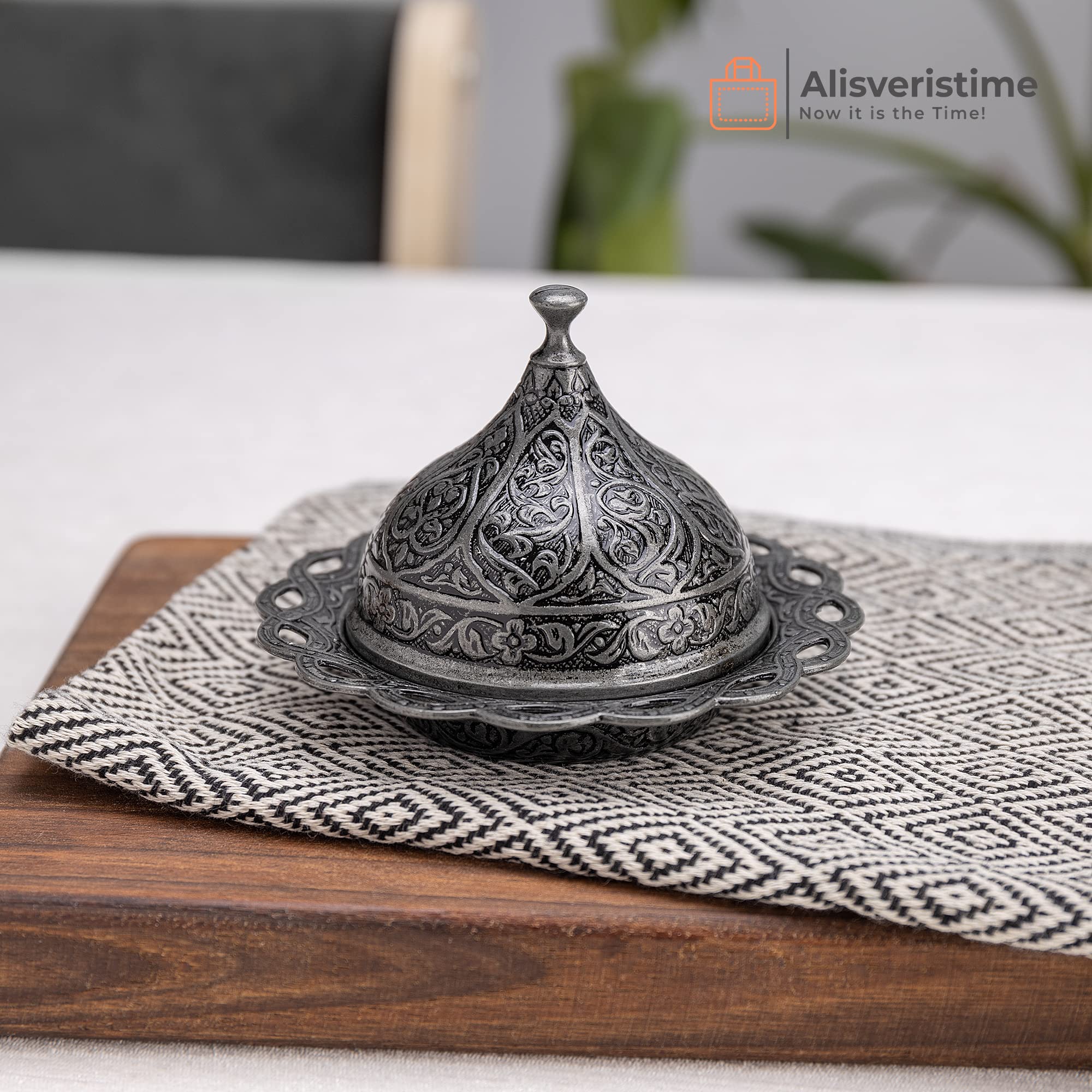 Alisveristime Handmade Turkish Tea Water Zamzam Serving Set Glasses Saucer, Tray And Spoon (Authentic Black)