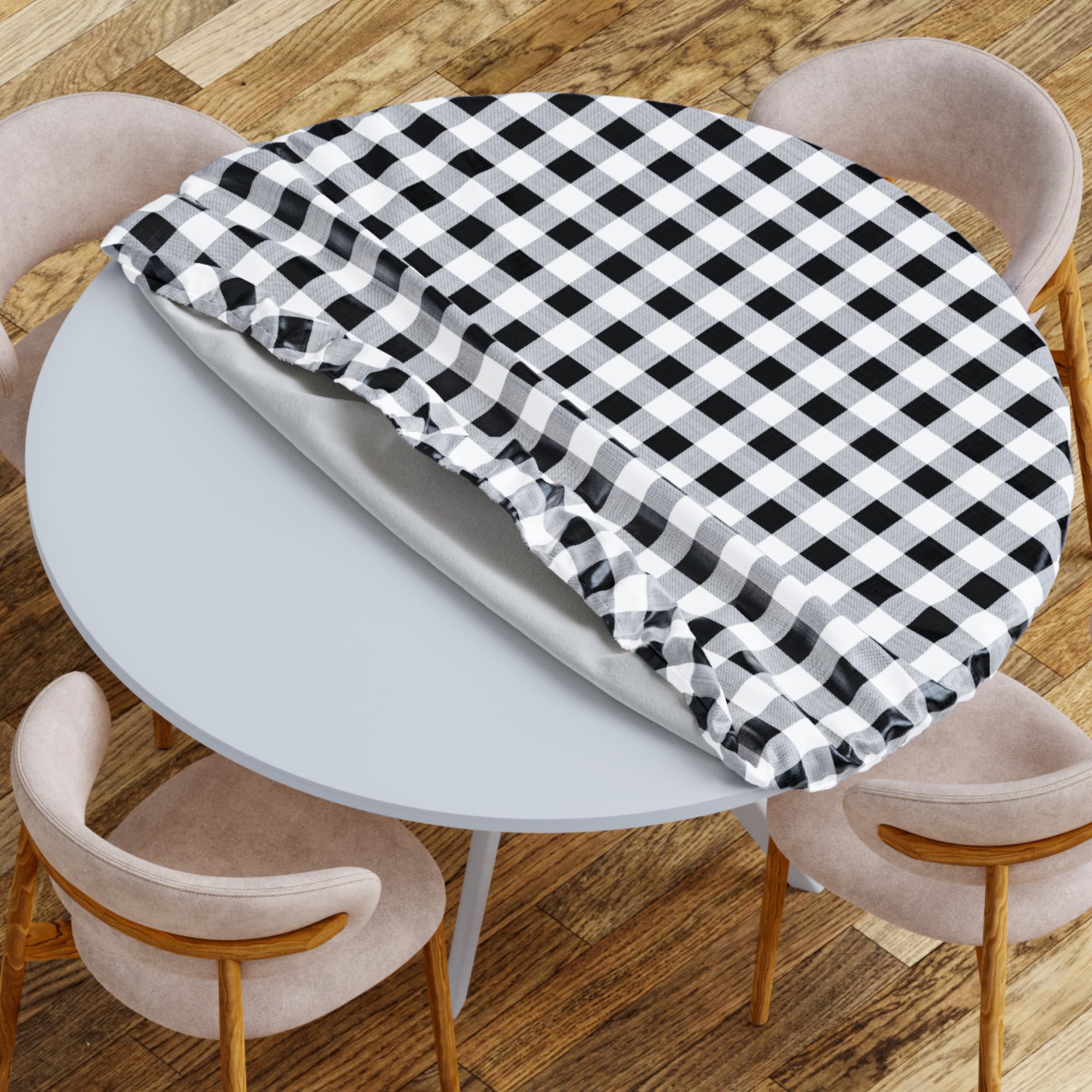 Sorfey Round Tablecloth -Fitted with Elastic, Vinyl with Flannel Back, Fits for Table 36 Inches Round,Water Proof, Easy to Clean