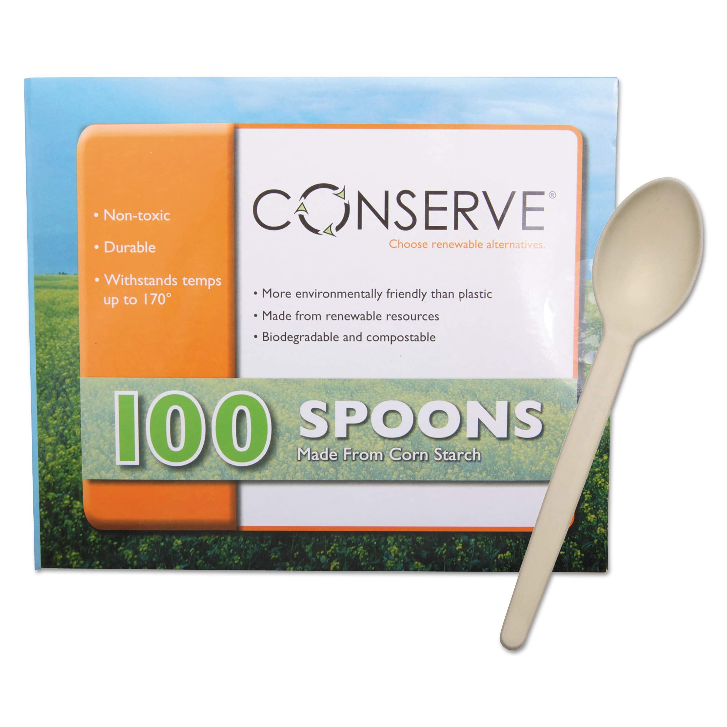 CONSERVE Corn Starch Cutlery, Spoon, White, 100/pack