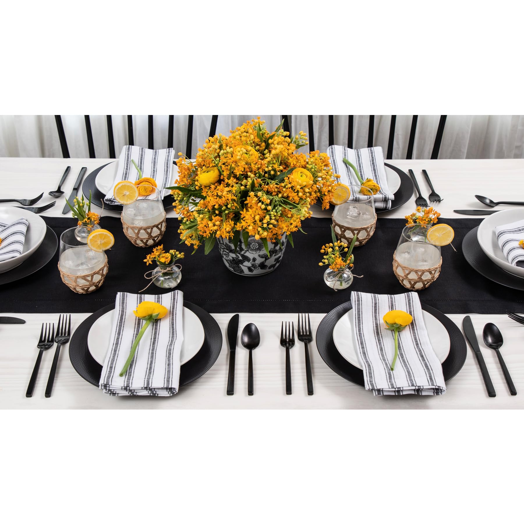 Solino Home Linen Black Table Runner 108 Inches Long - 100% Pure Linen Classic Hemstitch Dining Table Runner 14 X 108 Inch Ideal