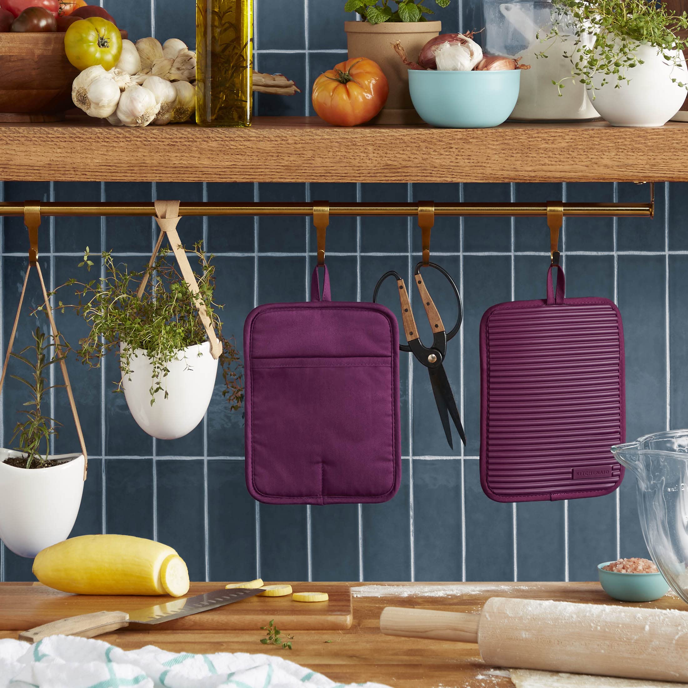 Kitchenaid Ribbed Soft Silicone Pot Holder 2-Pack Set, Beet, 7''X9''