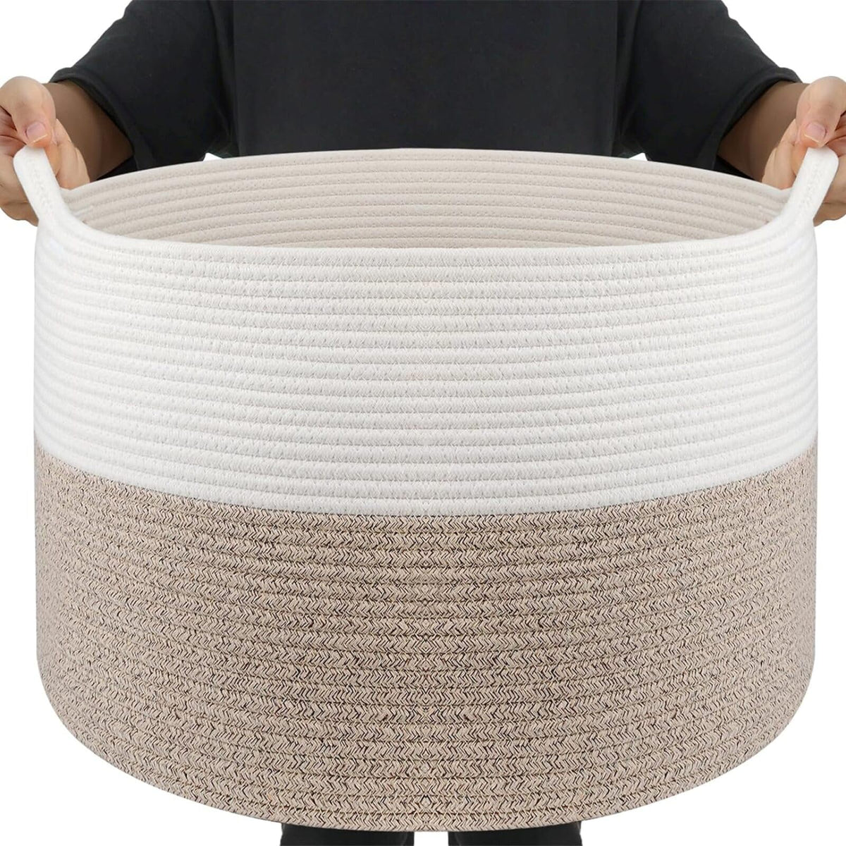 Throw Blanket Basket For Living Room, Extra Large Cotton Rope Basket For Storage, Woven Laundry Basket With Handles, Baby Toy St