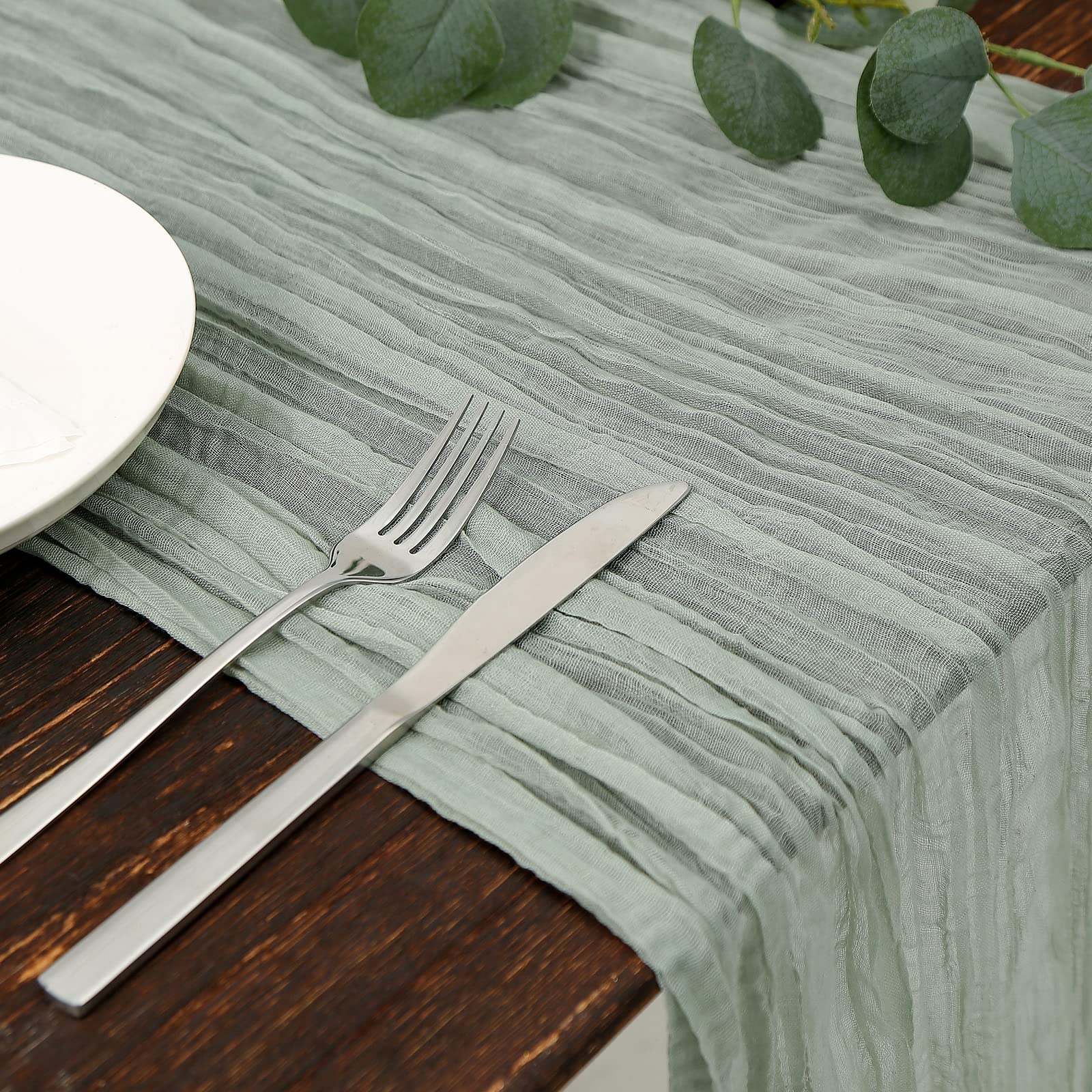 Dolopl 8Pcs Sage Green Cheesecloth Table Runner Bulk 13.3Ft Boho Gauze Cheese Cloth Table Runner Rustic Sheer Runner 160Inch Lon