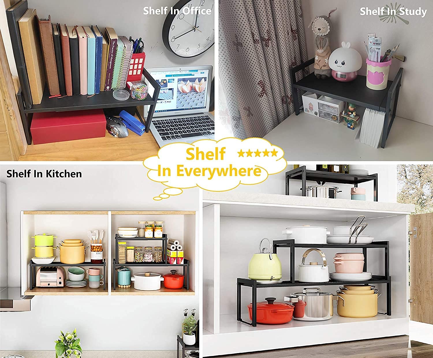 Urhomey Plus Expandable Cabinet Shelf Organizer 16~26'' Stackable Kitchen Counter Shelf Rack 22Lbs Sink Shelf Riser Countertop S