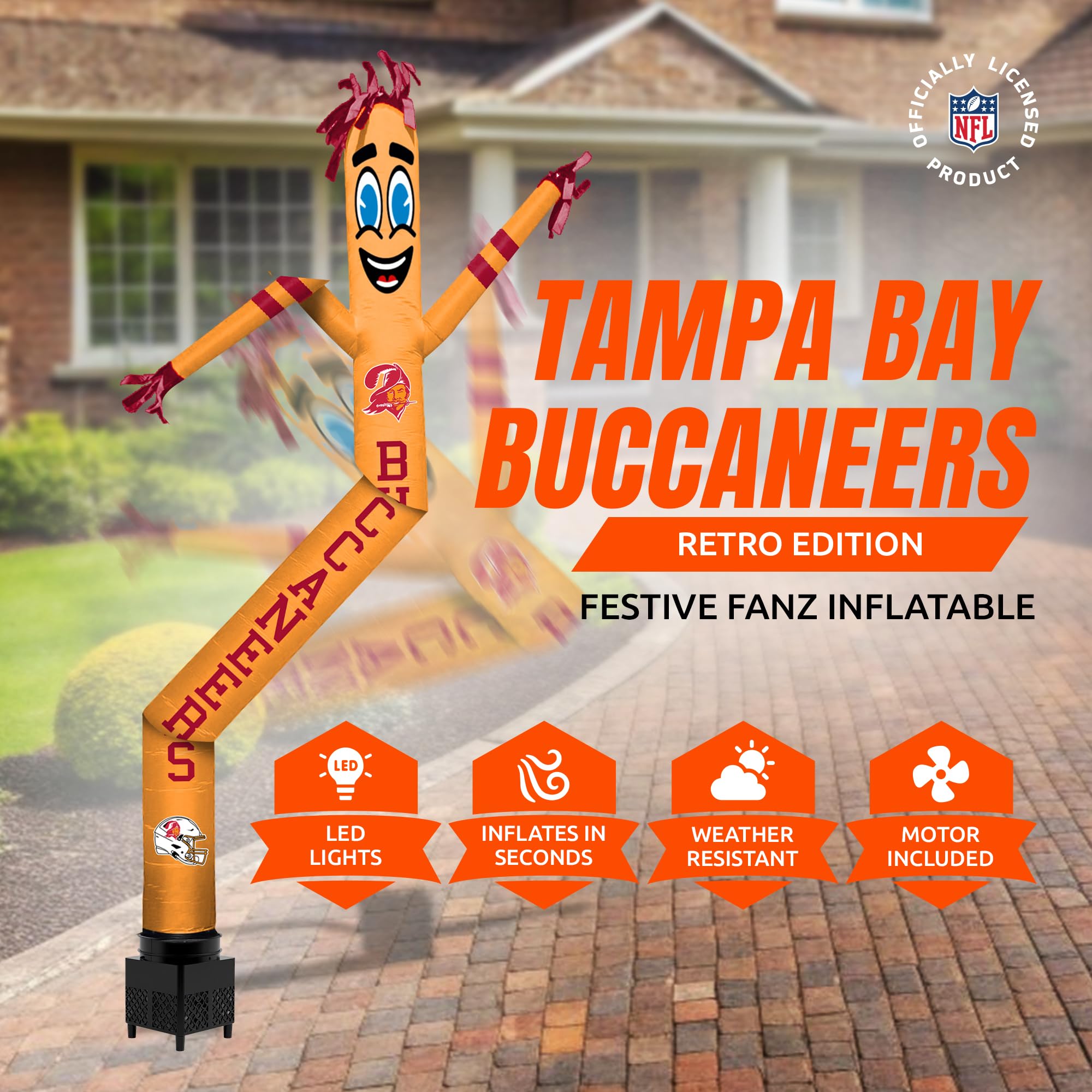 Sporticulture NFL Tampa Bay Buccaneers Inflatable Crazy Sports Fan-Retro with LED Lights & Built-in Blower Air Wacky Dancers Bal