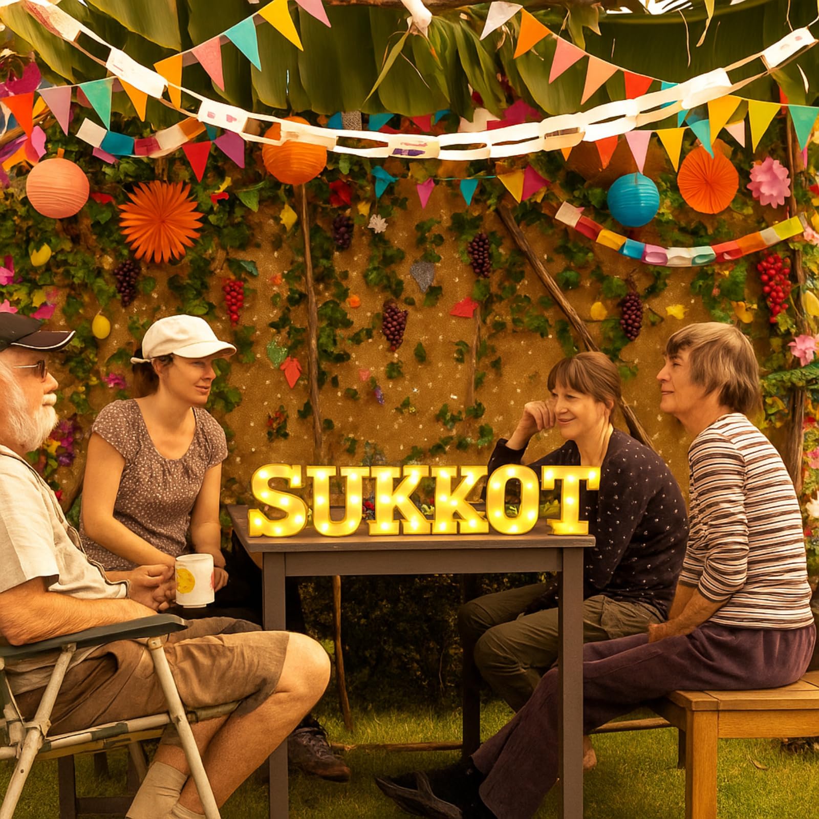 Honoson 6 Pcs Happy Sukkot Party Decoration Sukkah Supplies LED Letter Lights Neon Sign Table Decoration for Jewish Sukkot Party