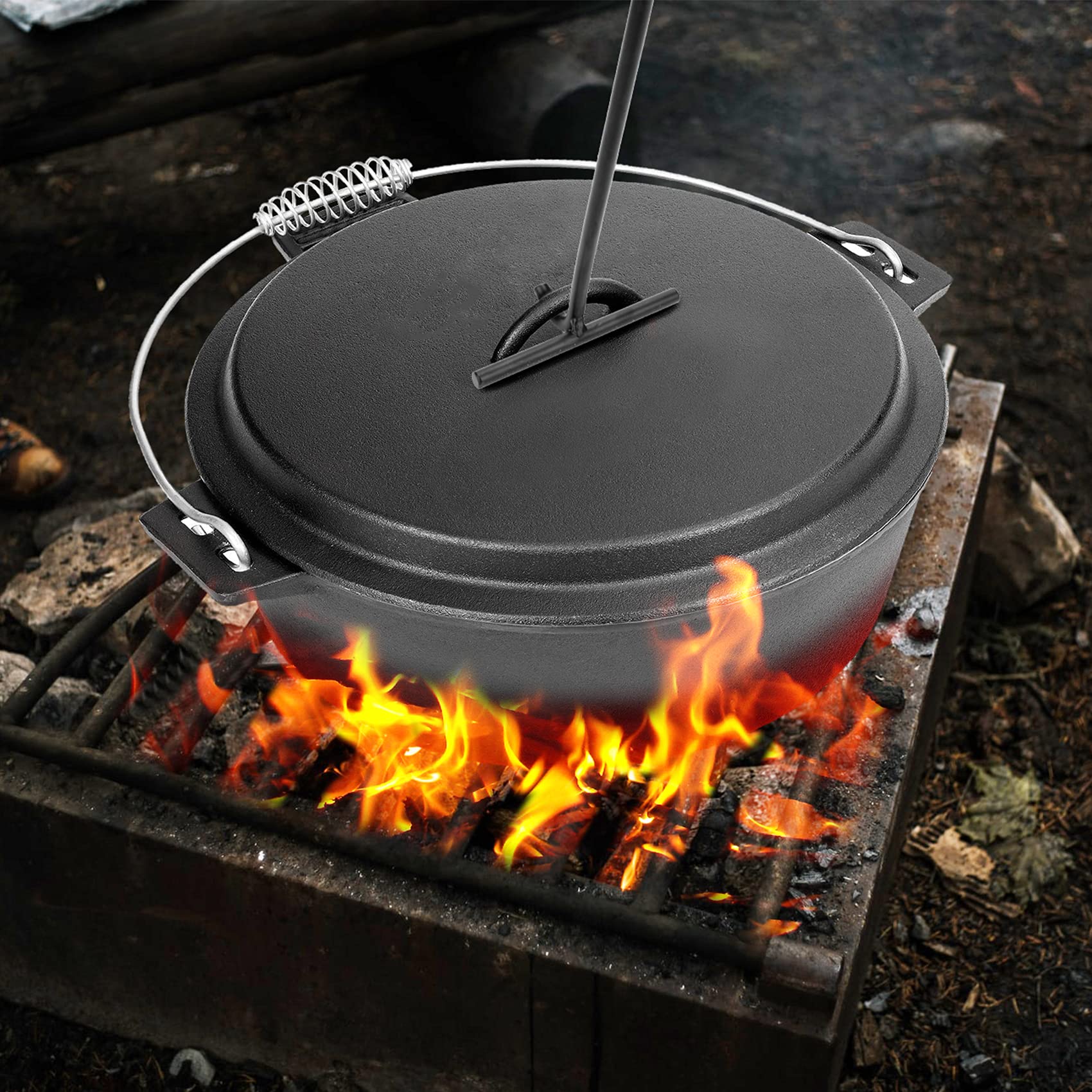 Stanbroil 15'' Dutch Oven Lid Lifter With Spiral Bail Handle, Cast Iron Dutch Oven Lid Lifter For Outdoor/Campfire Cooking Acces