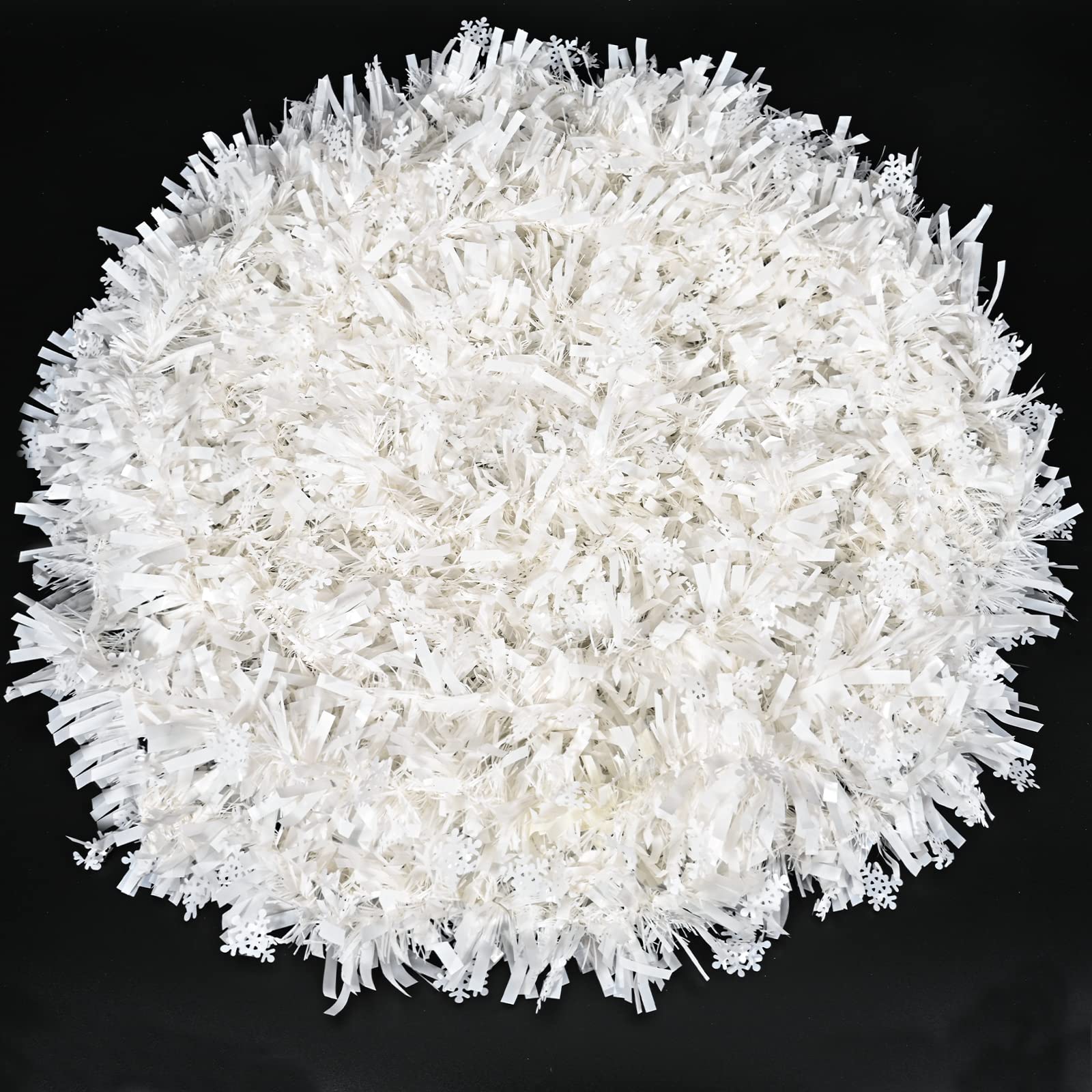 33ft /10m Snowflake Christmas Tinsel Garland White Metallic Twisted Hanging Garland with Star for Chistmas Tree Fireplace Home D