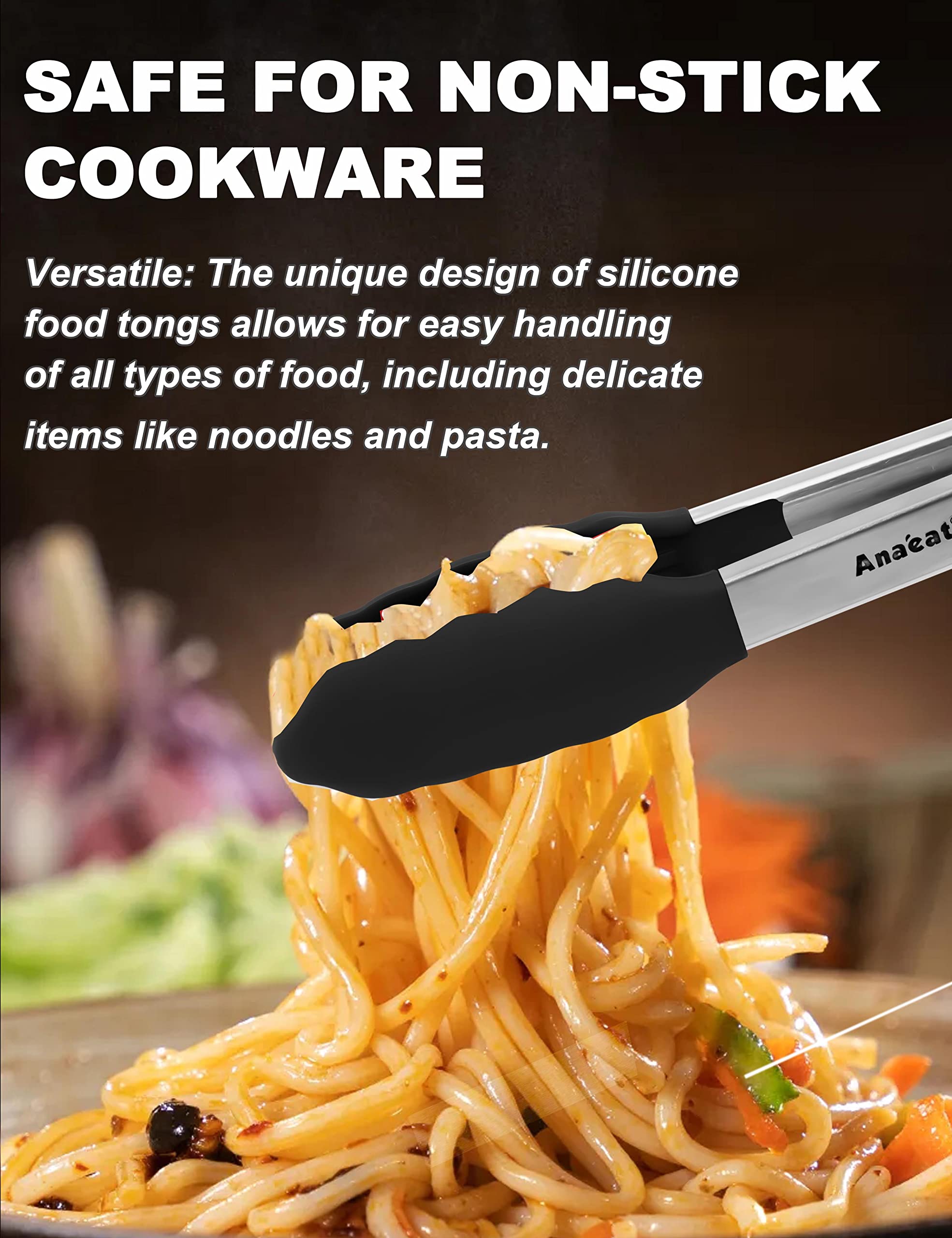 Anaeat Non-Stick Silicone Locking Tong - Stainless Steel 7'' Mini Kitchen Food Tongs With Non-Slip Silicone Tips And Grip For Co