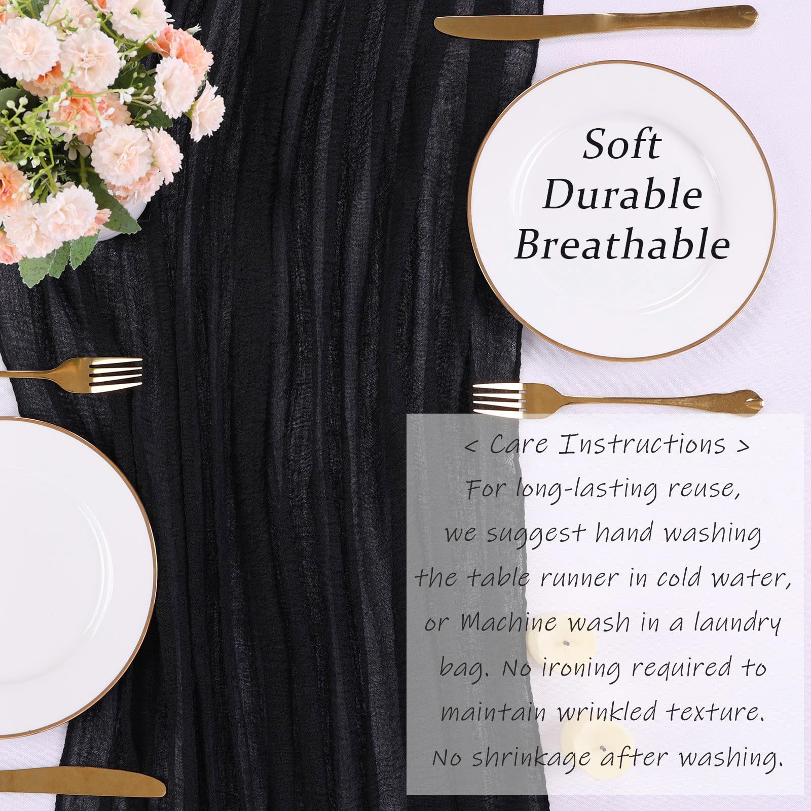 Sajoo Black Cheesecloth Table Runner 10Ft Boho Gauze Tablecloth 35X120 Inches Rustic Cheese Cloth Table Runner For Wedding Baby