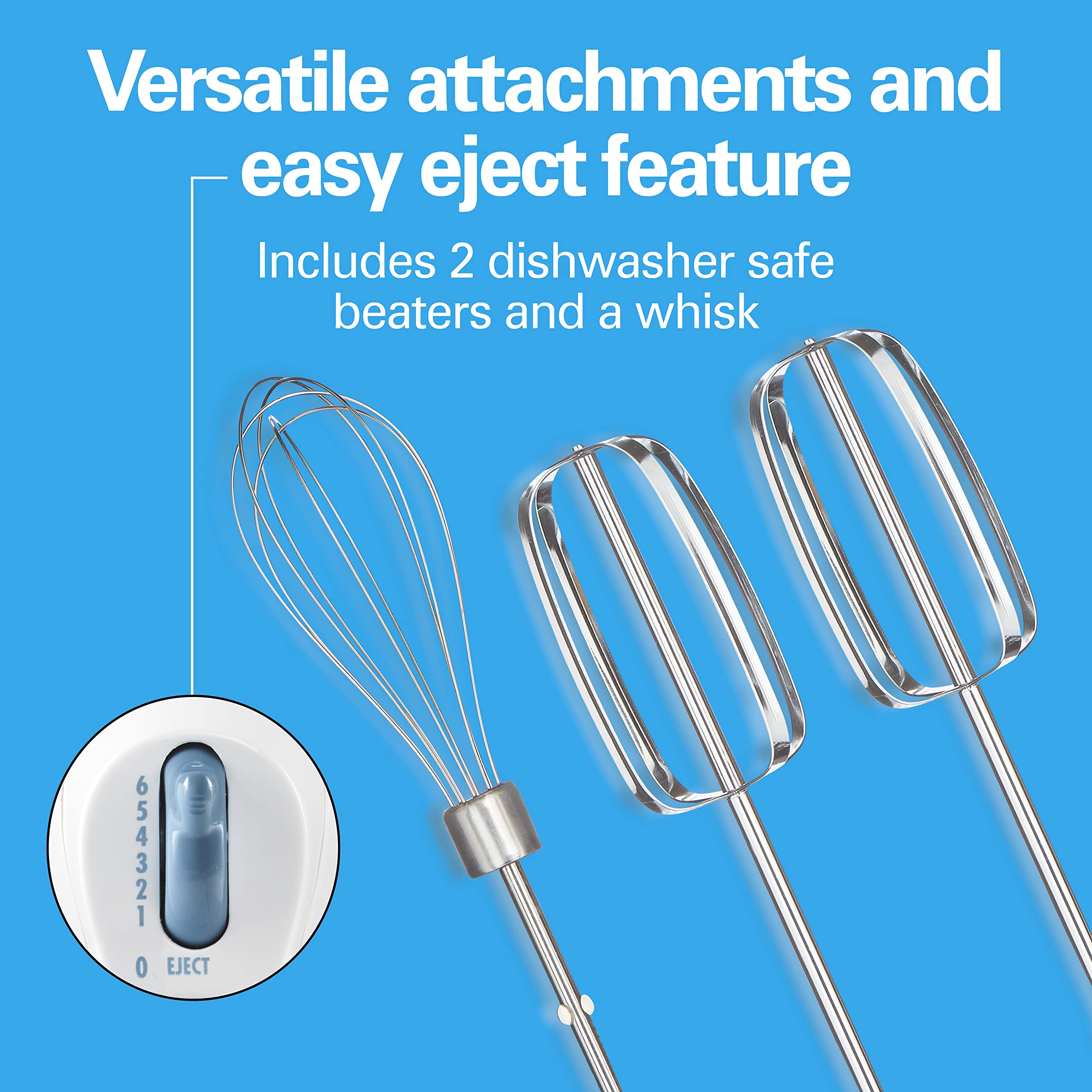 Hamilton Beach 6-Speed Electric Hand Mixer With Whisk, Traditional Beaters, Snap-On Storage Case, 250 Watts, White