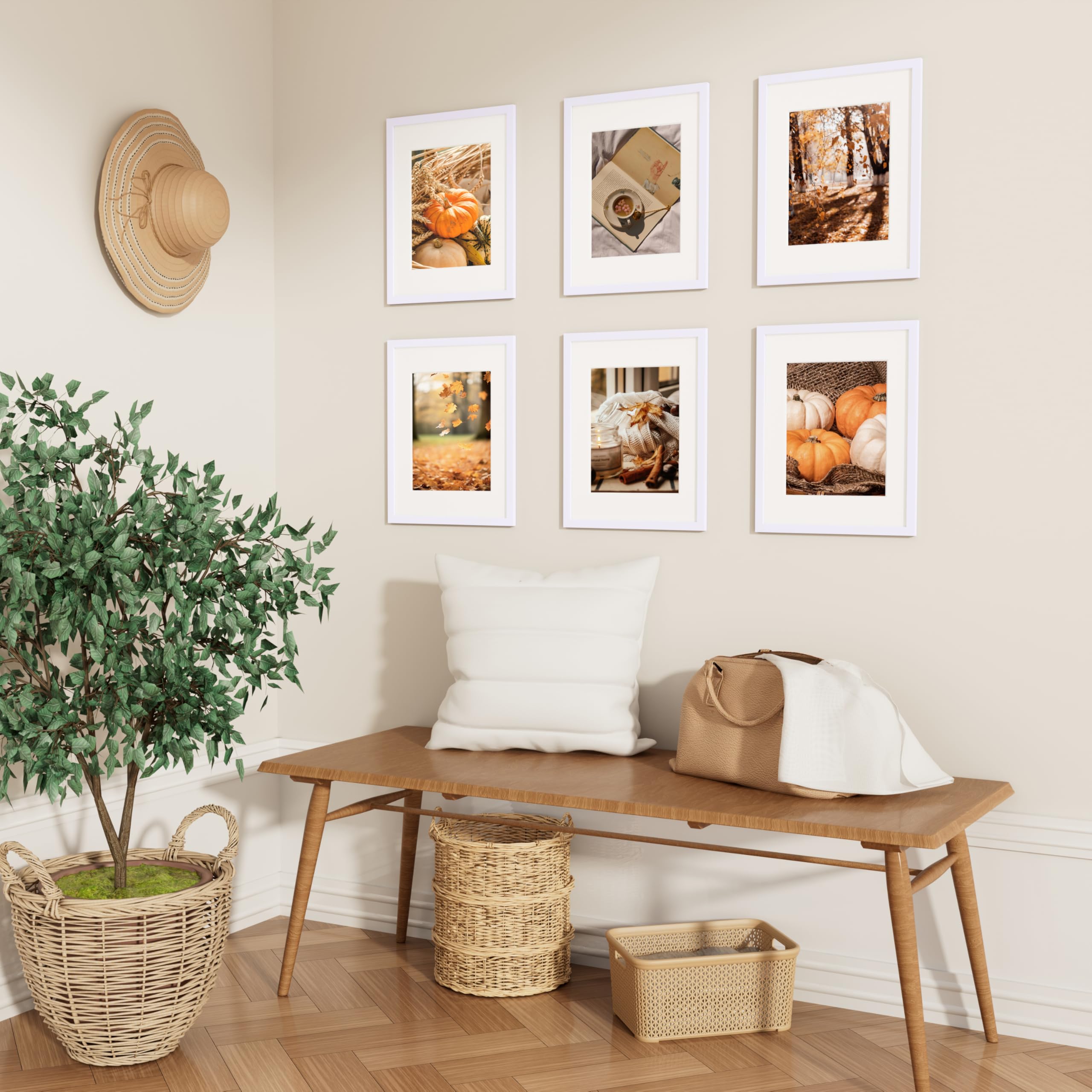 Vittanly 11x14 Picture Frame Set of 4, Display Pictures 8x10 with Mat or 11x14 without Mat, Gallery Wall Frame Set for Wall or T