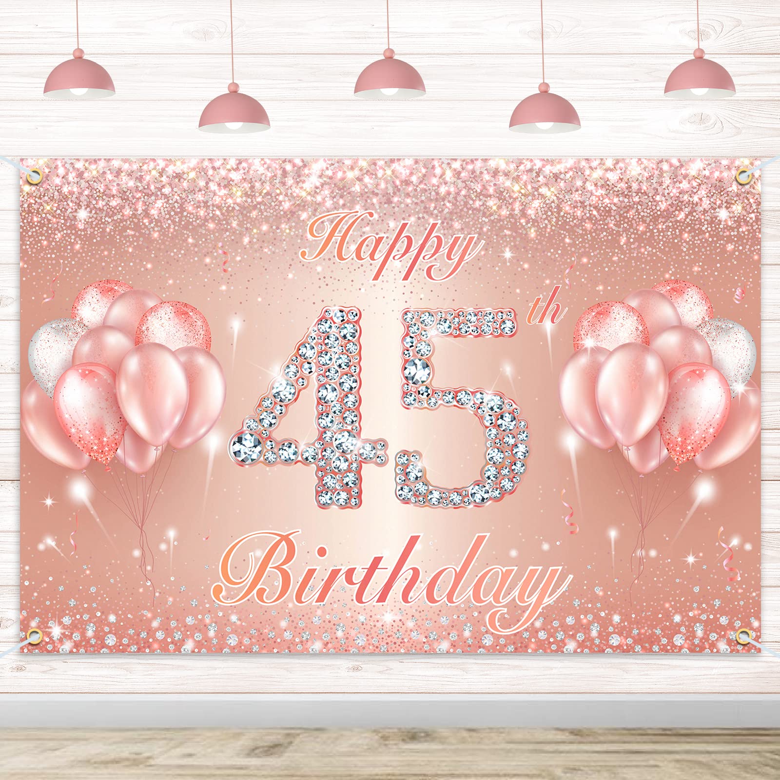 Happy 45Th Birthday Banner Backdrop - 45 Birthday Party Decorations Supplies For Women Or Men - Rose Gold 4 X 6Ft