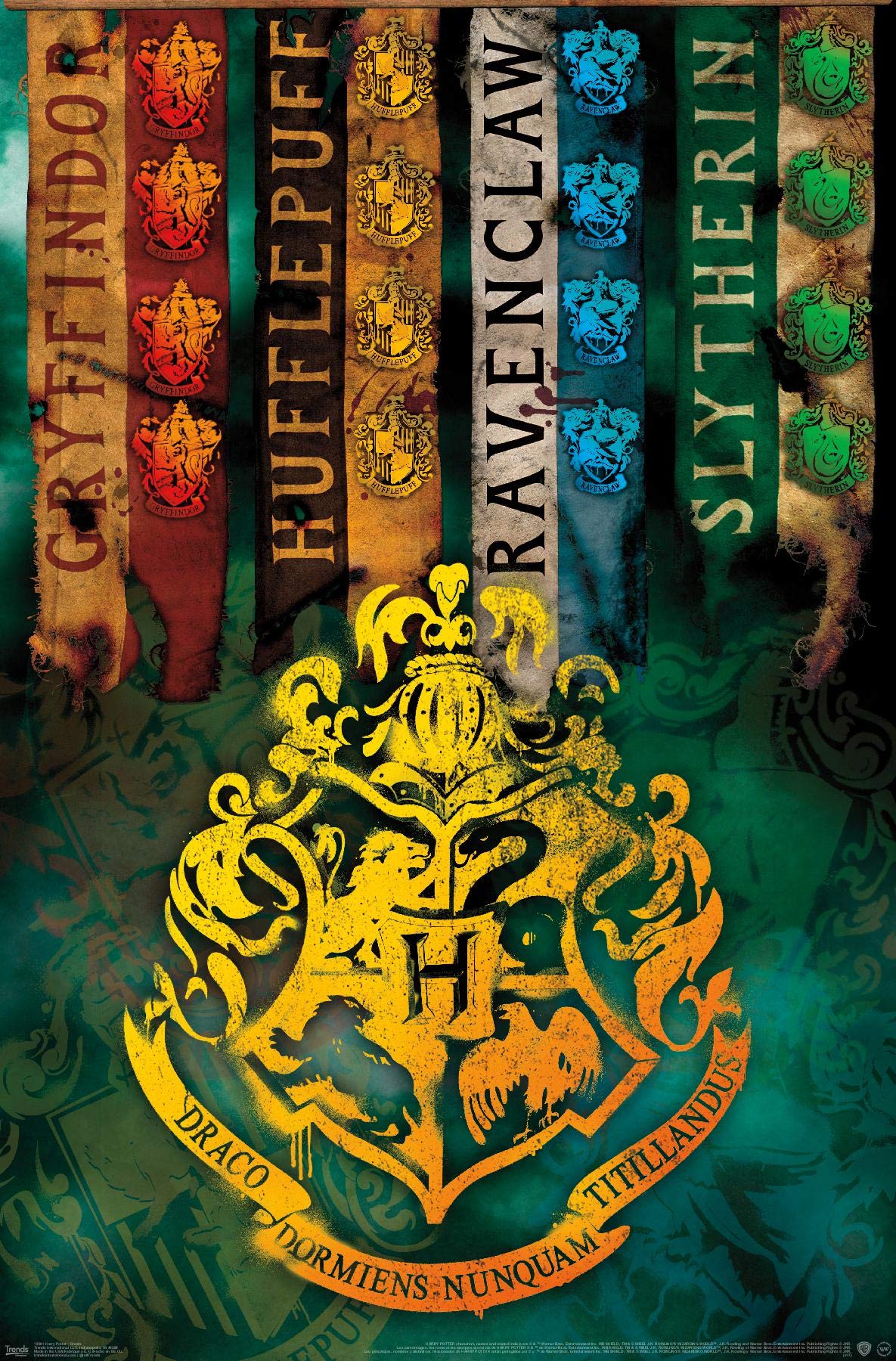 Trends International The Wizarding World: Harry Potter - House Crests Wall Poster, 22.375'' X 34'', Premium Unframed Version