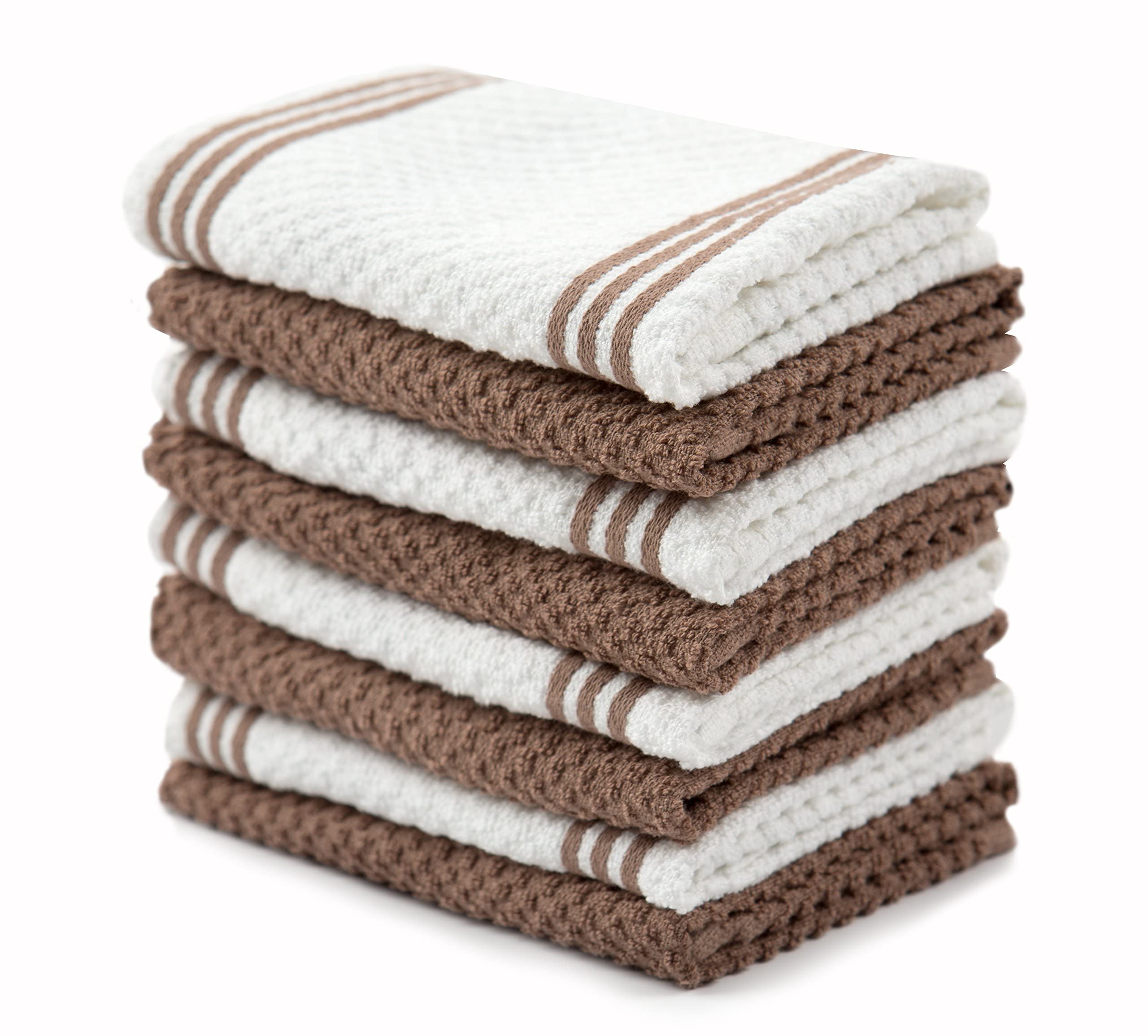 Kitchen Towels Dishcloths 100% Cotton, Set Of 8, Brown And White Dish Cloth Towels, Tea Towels, Reusable And Absorbent Cleaning