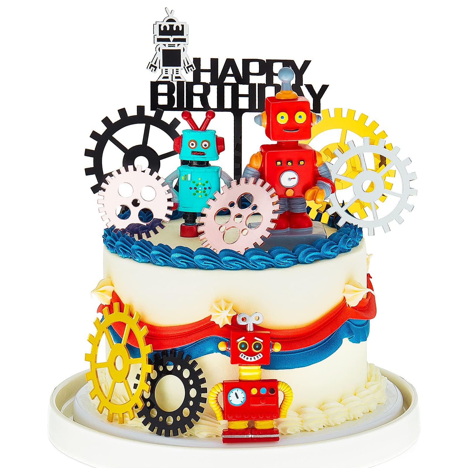11 Pieces Robot Cake Toppers For Boys Robot Birthday Cake Topper Gear Happy Birthday Robot Cake Cupcake Decorations Robot Themed