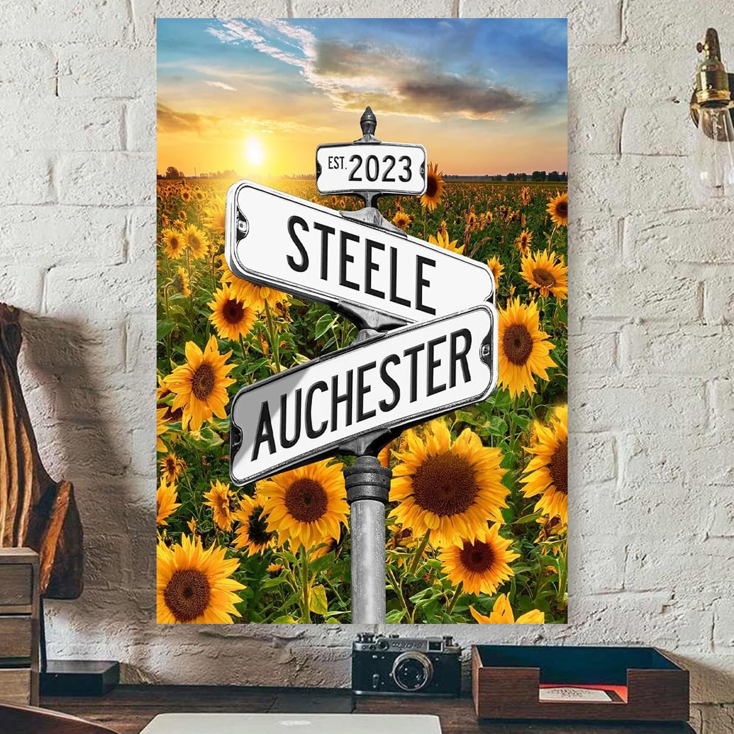 Personalized Crossroads Poster Canvas, Framed Engagement Gift, Custom Intersection Street Sign, Unique Couple Gift, Wedding Road