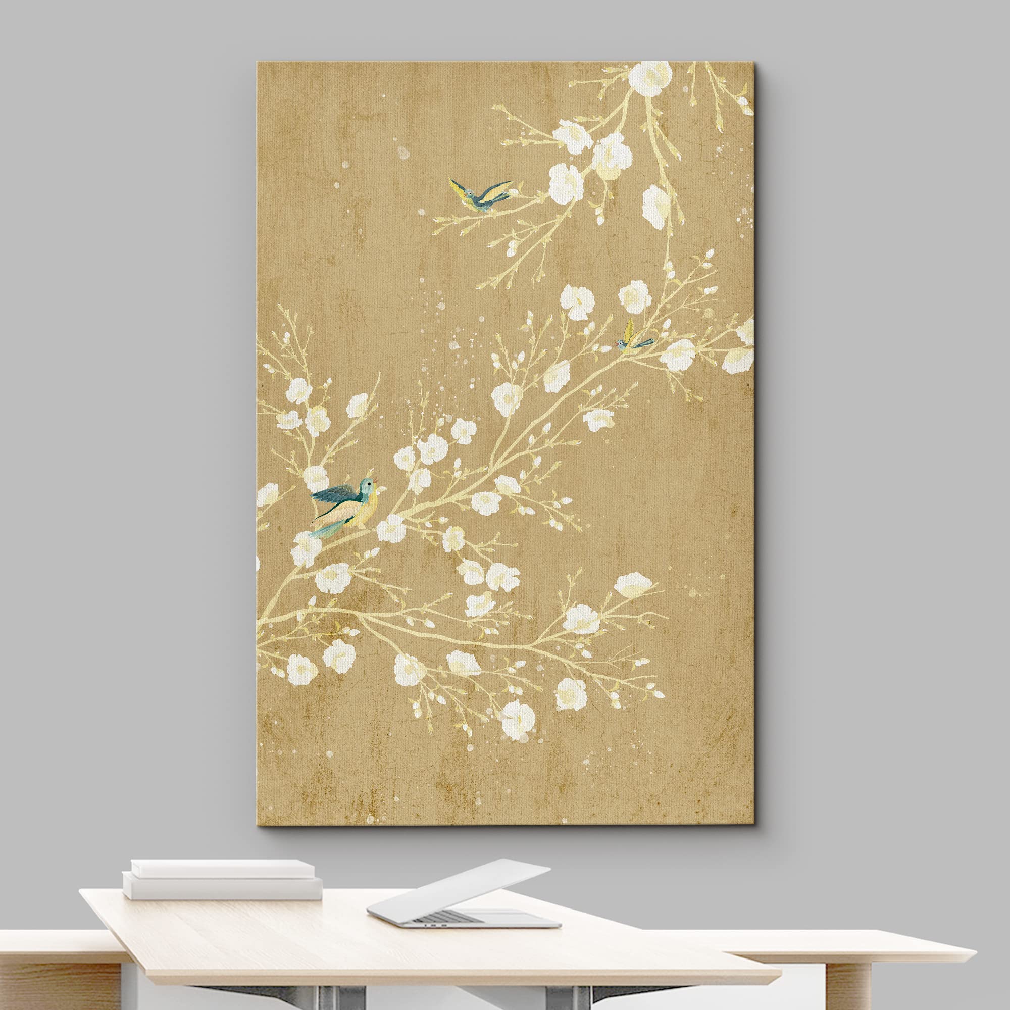 Wall26 Canvas Print Wall Art Retro Wood Panel Blooming Pink Flowers Nature Wilderness Illustrations Modern Art Decorative Multic