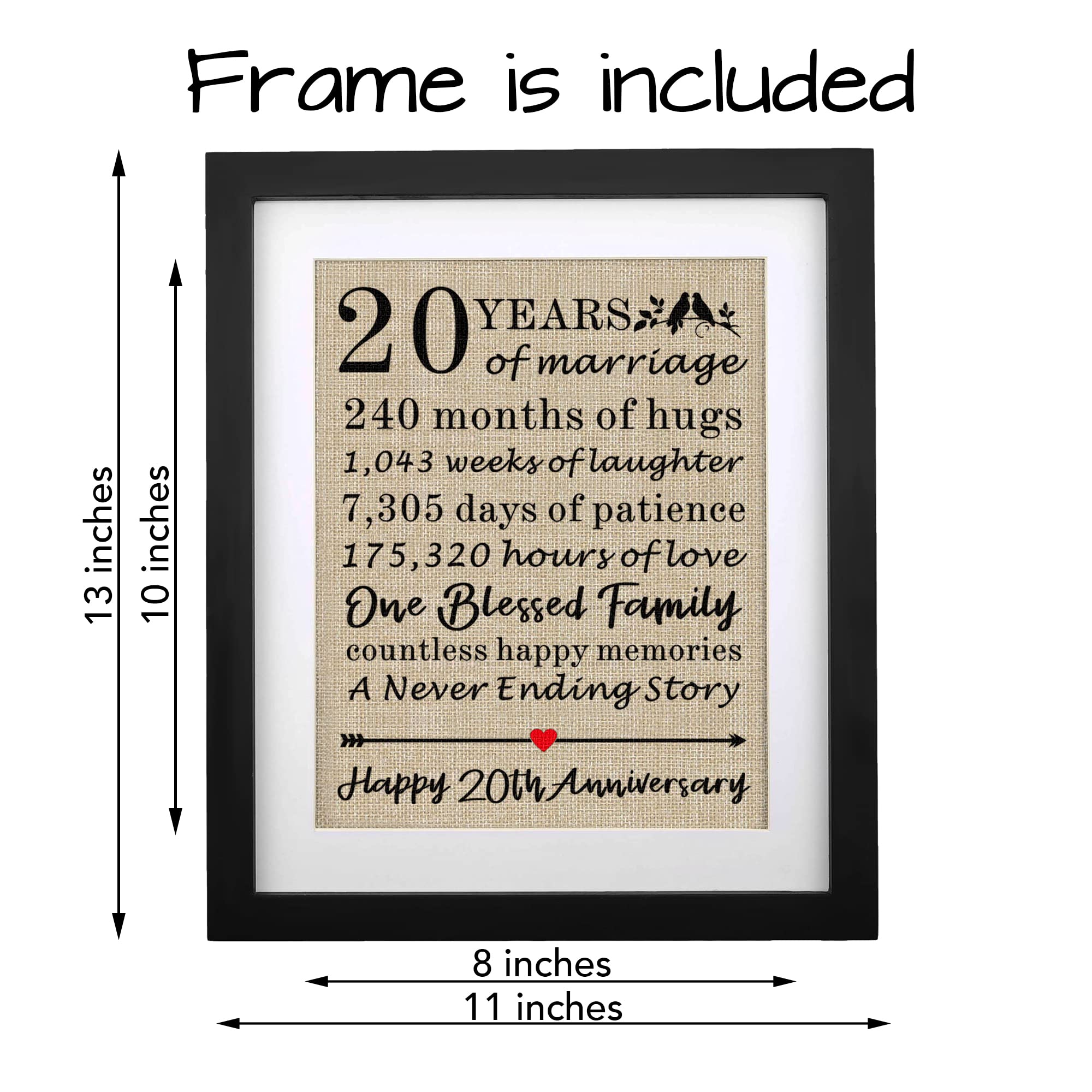 Framed 20Th Anniversary Burlap Print Gifts For 20Th Wedding Anniversary Keepsake Gift For Husband Wife 20Th Anniversary 20 Years