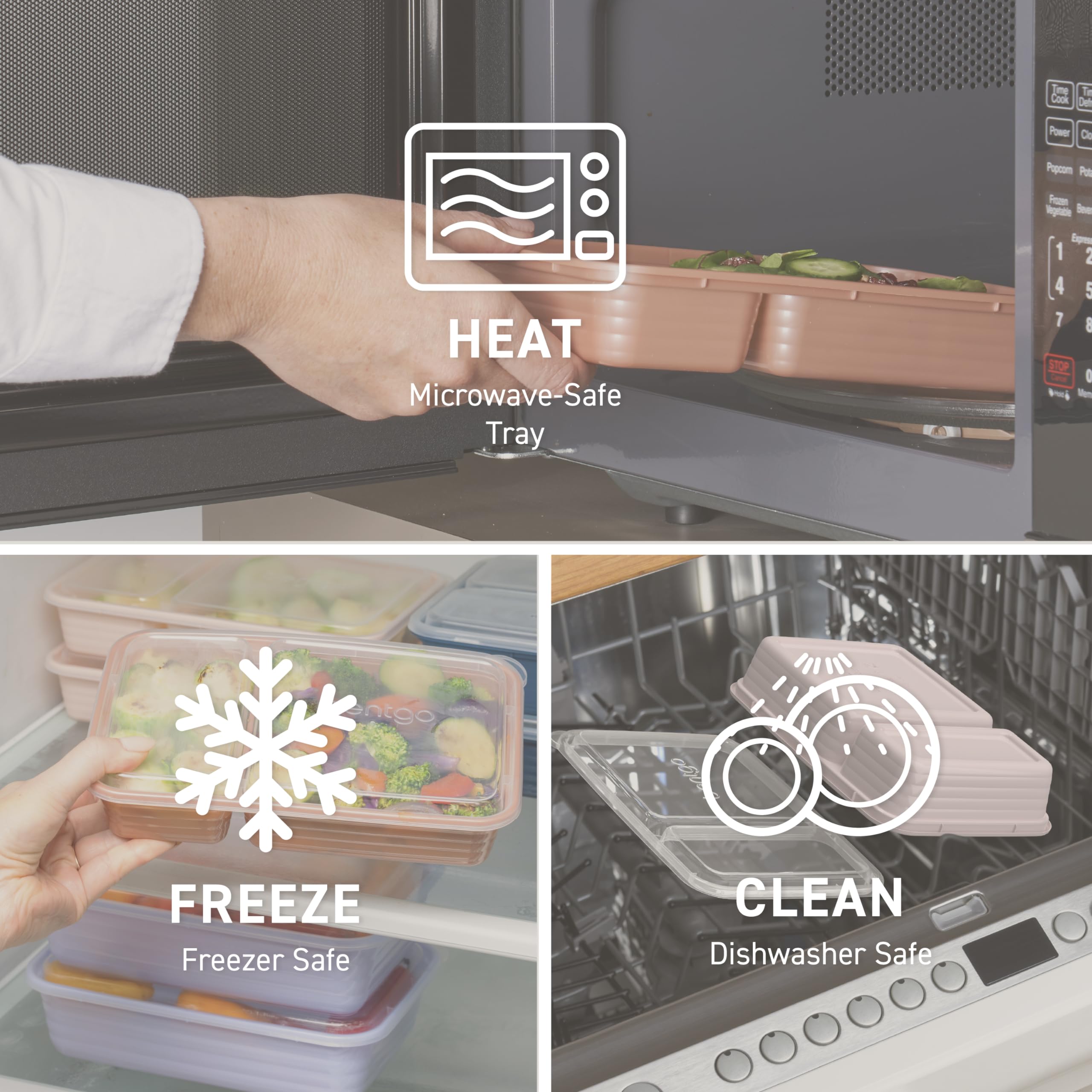 Bentgo 20-Piece Lightweight, Durable, Reusable Bpa-Free 2-Compartment Containers - Microwave, Freezer, Dishwasher Safe - Whisper