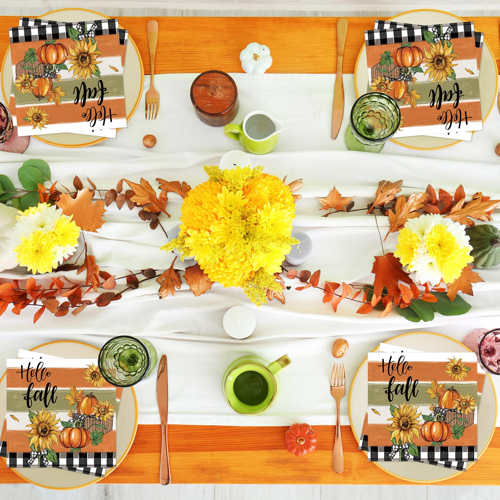 Epakh 200PCS Fall Thanksgiving Disposable Paper Decorative Guest Napkins Pumpkin Sunflower Hand Towel for Lunch Dinner Kitchen B