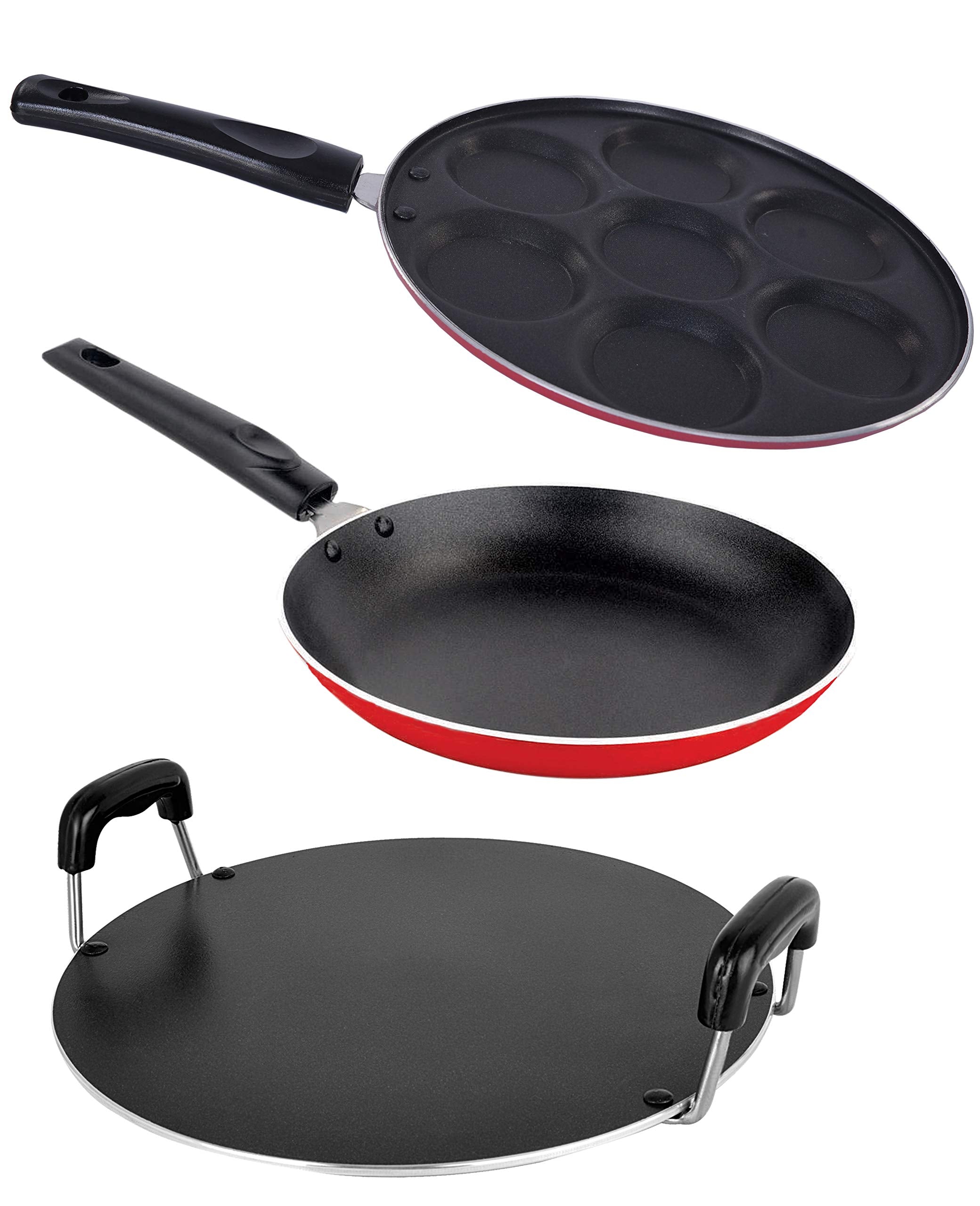 Nirlon NonStick Aluminium 3 Piece Gas Compatible Cookware Essential Combo Set