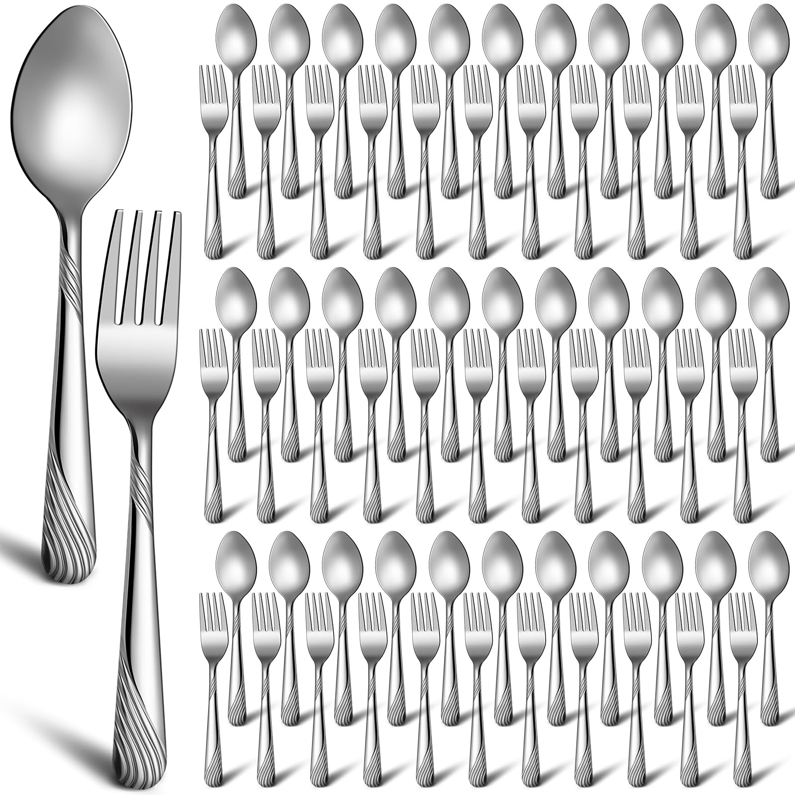 Yiyiring 300 Piece Bulk Forks and Spoons Silverware for 150 Stainless Steel Flatware Cutlery Set, Metal for Wedding, Dinner, Res