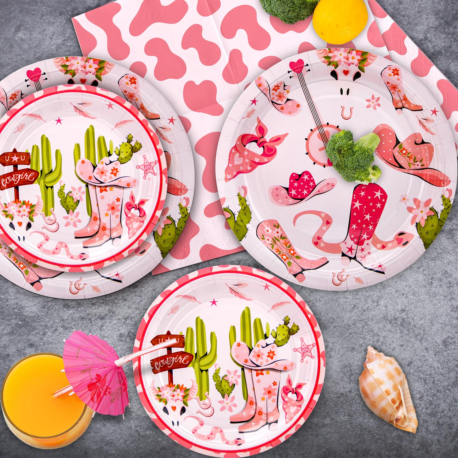 180Pcs Cowgirl Party Supplies Serve 60, Western Party Paper Plates And Napkins Set For Pink Cowgirl Rodeo Birthday Bachelorette