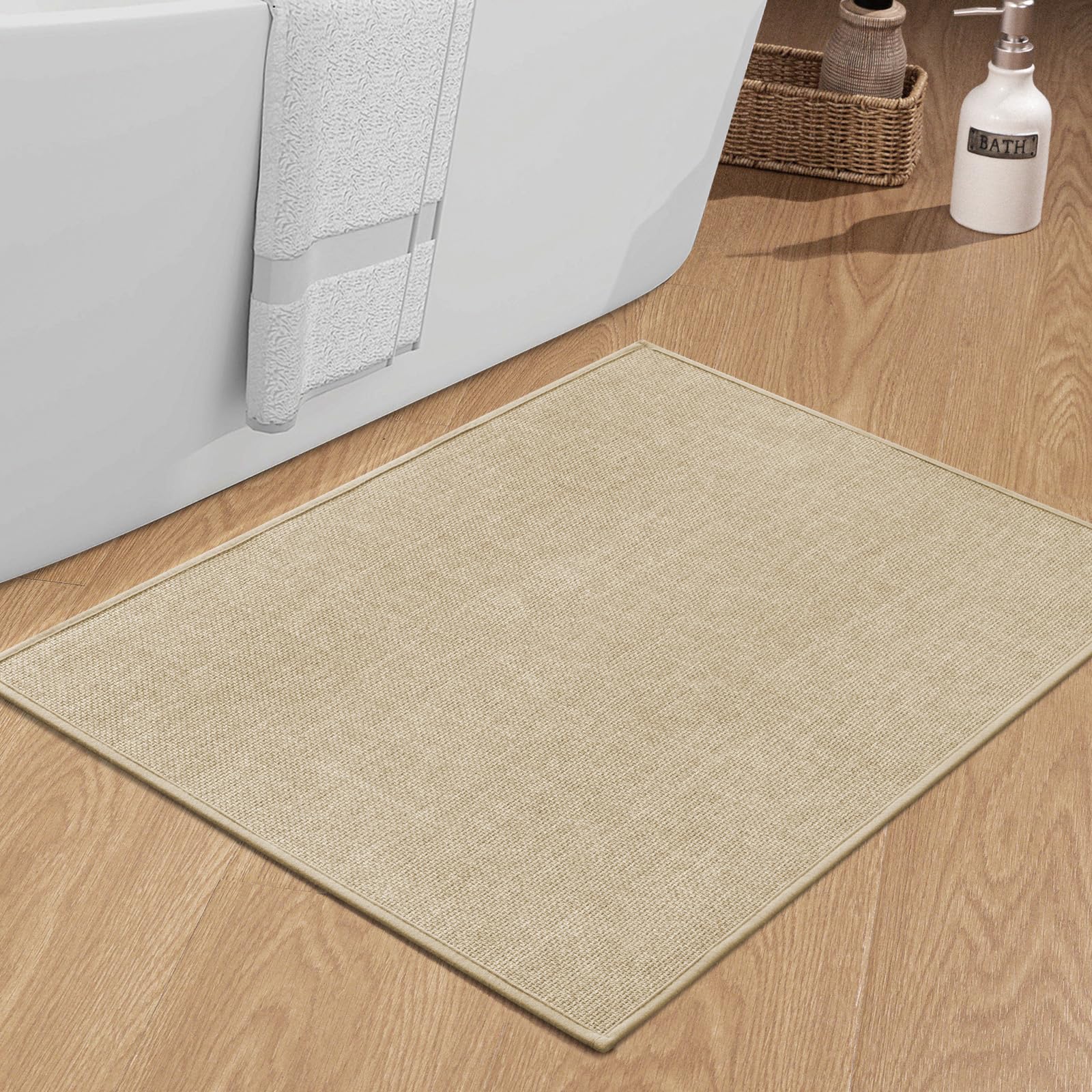 Chakme Bathroom Rugs Mat 36X25, Ultra Thin Non Slip Bath Mat Large Quick Dry Absorbent Bath Mat For Bathroom Floor, (Light Beige