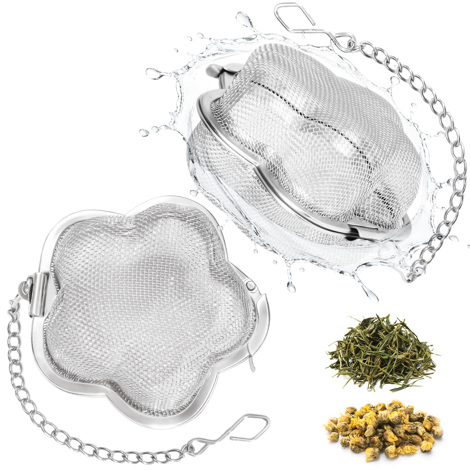CTIANWXY 2 Pack Tea Infuser for loose tea,2.3 inch Flower Design Stainless Steel Tea Ball,Fine Mesh Tea Strainer with Extended C