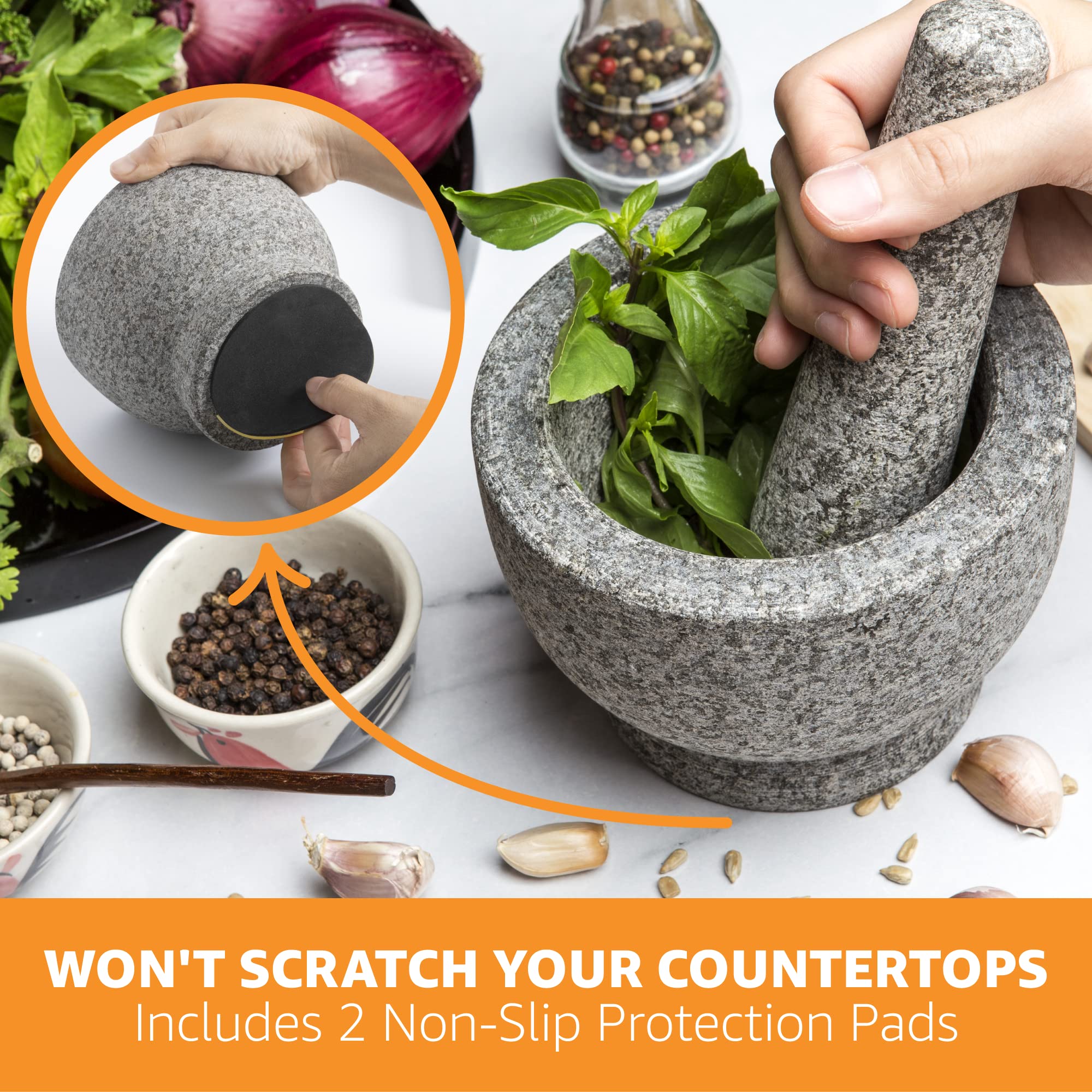 Heavy Duty Natural Granite Small Mortar And Pestle Set, Hand Carved, Make Fresh Guacamole At Home, Solid Stone Grinder Bowl, Her