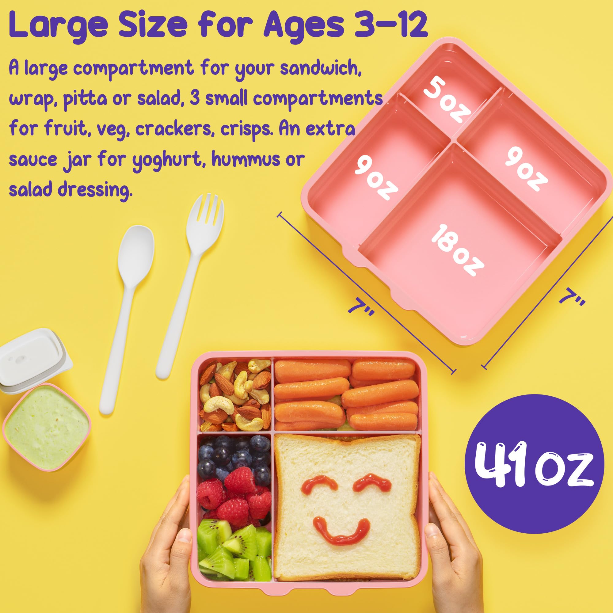 Fimibuke Bento Lunch Box For Kids - Leak Proof Toddler Bento Box With 4 Compartments Bpa Free Dishwasher Safe Lunch Container Wi
