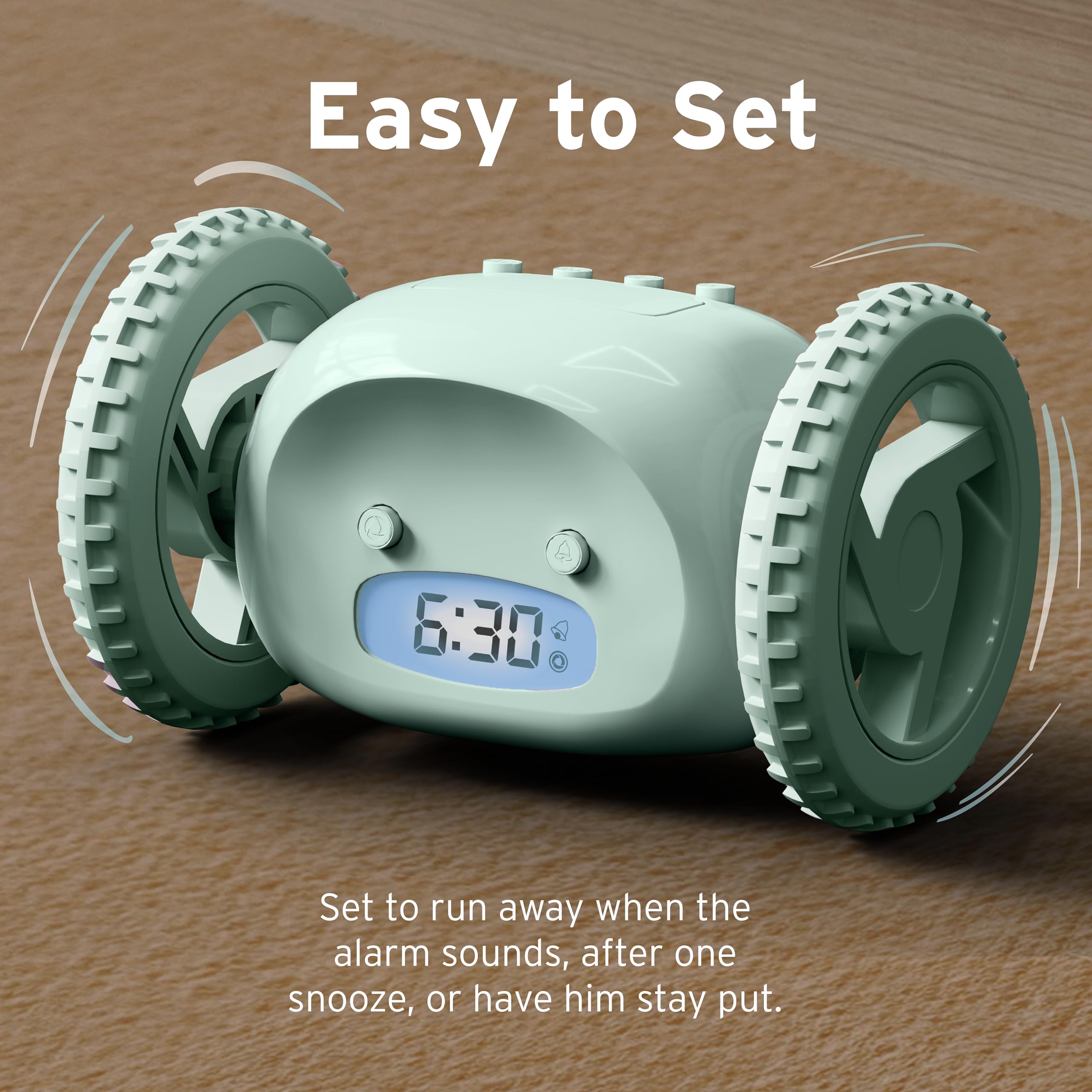 CLOCKY Extra Loud Alarm Clock on Wheels - Vibrating Bed Shaker for Heavy Sleepers - Small - Mint - Model 860011393177