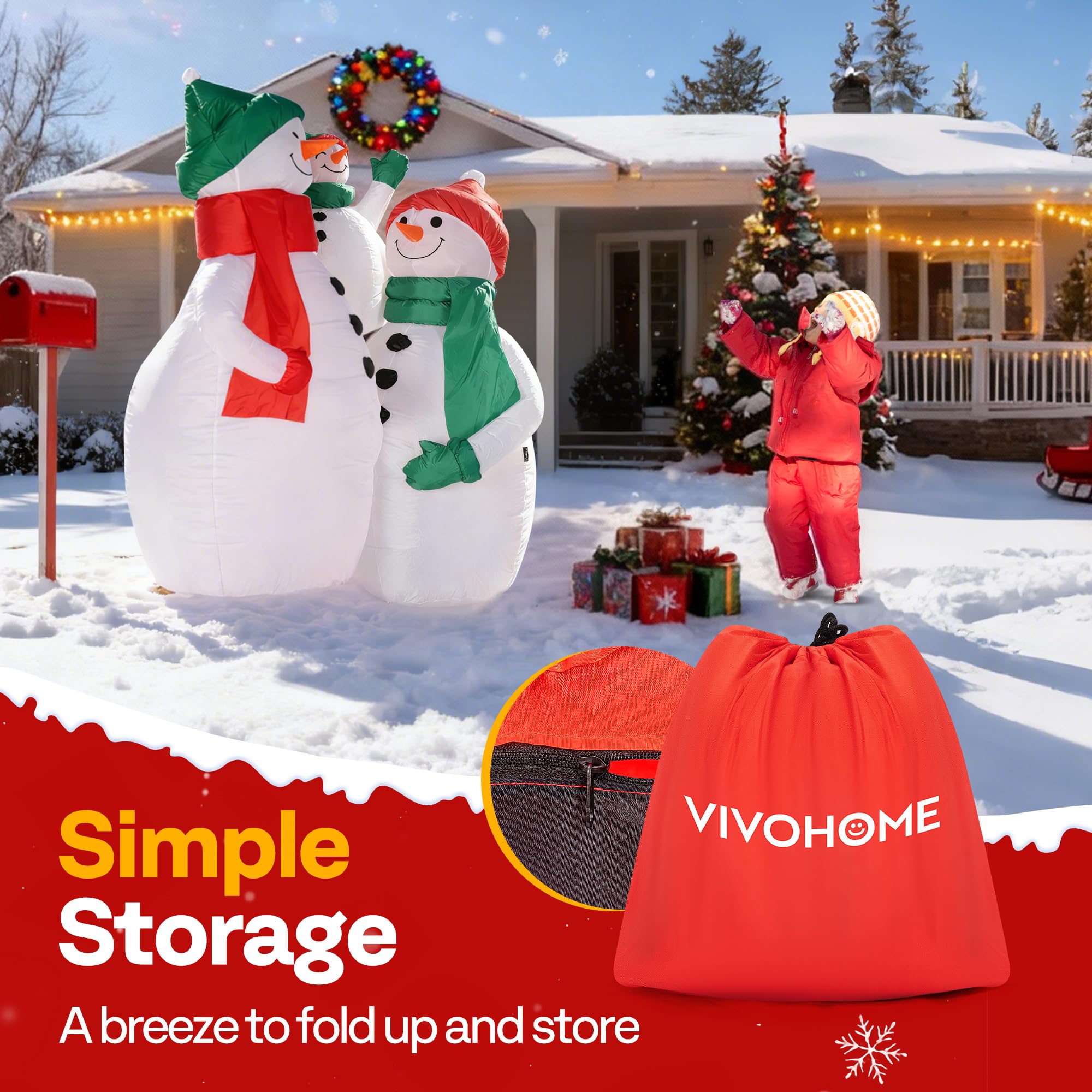 VIVOHOME 6FT Christmas Inflatable Outdoor Decoration, Snowman Family Hug, Navidad Blow Up Yard Decor with Built-in LED Light for