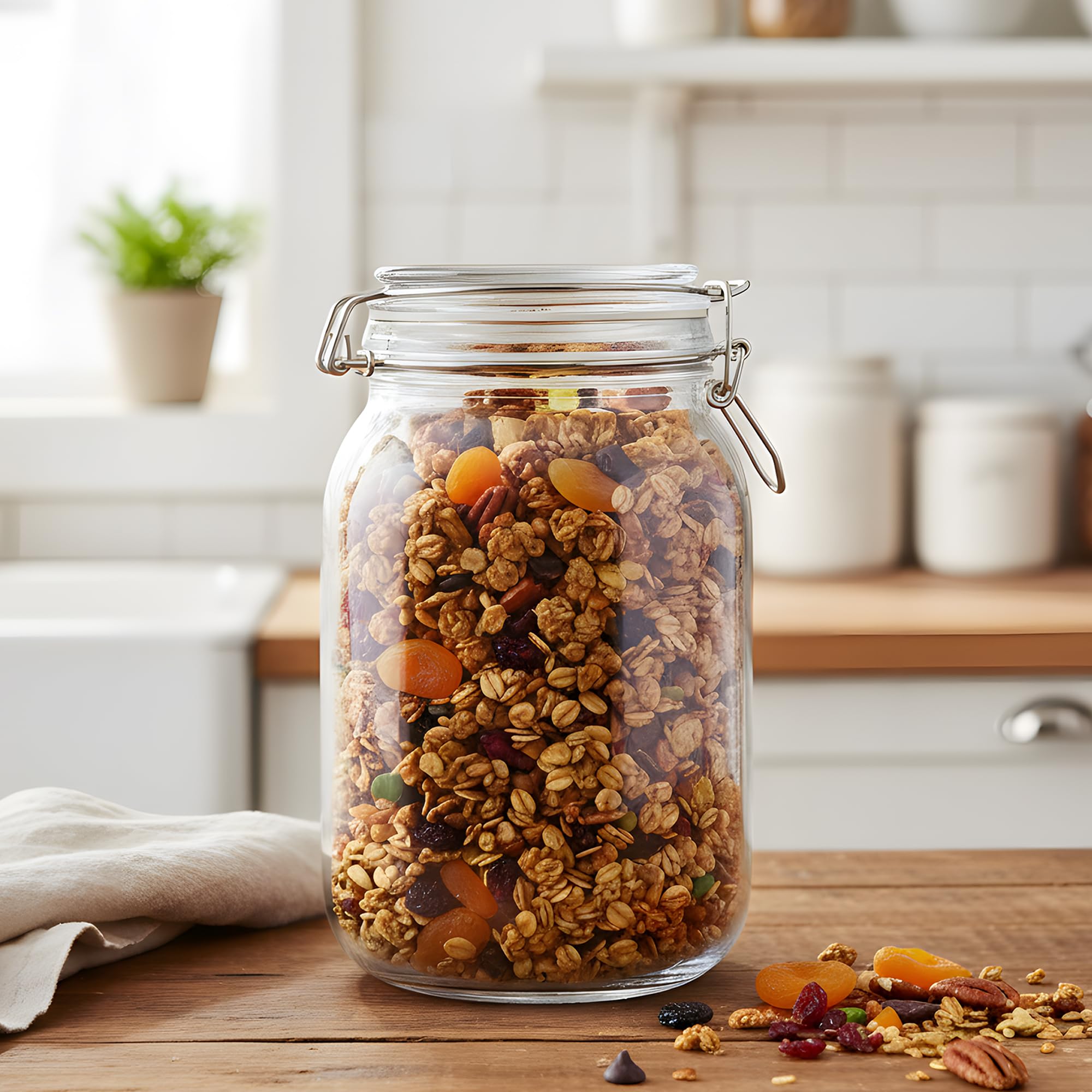 Umai Glass Jar For Kitchen Storage | 2000Ml | Mason Jar For Food Storage With Buckle Lid And Wide Mouth | Multipurpose Airtight 