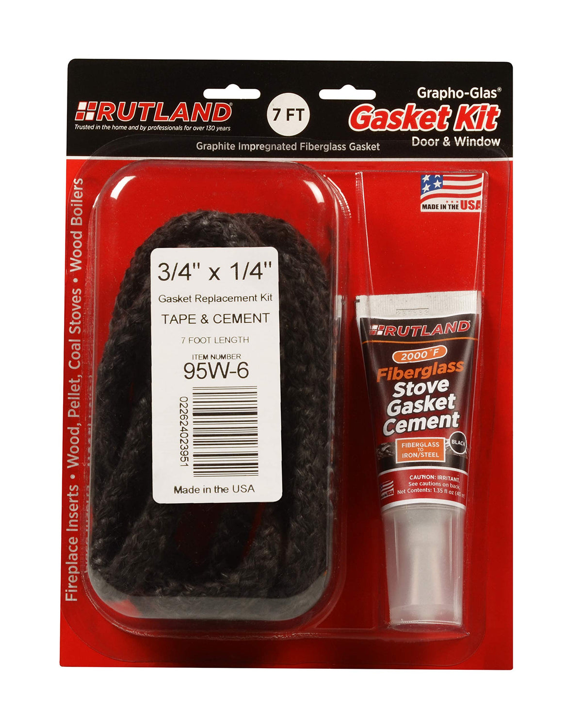 Rutland 95W-6 Grapho-Glas Flat Gasket Replacement Kit, 7' X 3/4'' X 1/4''