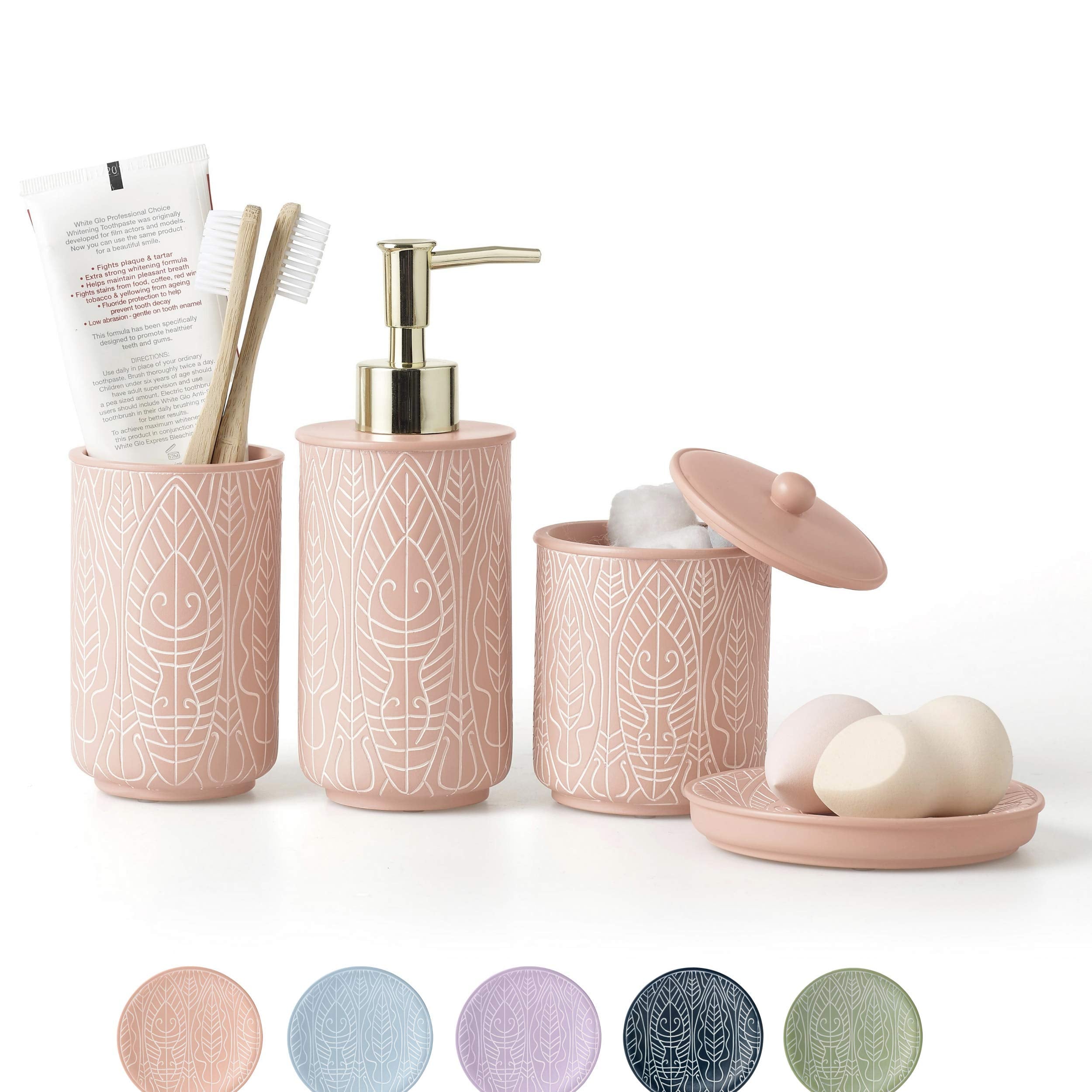 Premium Coral Pink Bathroom Accessories Set. Pink Bathroom Decor. Accesorios Para Baos. New Apartment Essentials. Pink Toothbrus